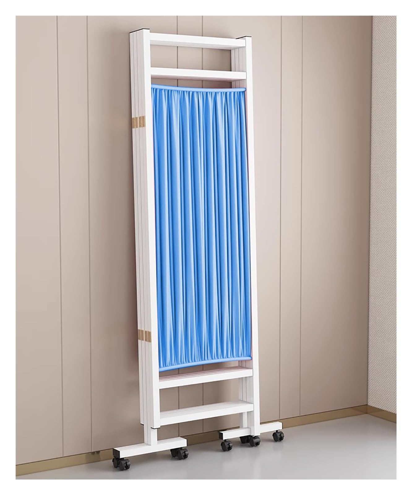 3-Panel Rolling Medical Privacy Screen on Wheels - 180cm Tall Foldable Room Divider for Clinics, Hospitals & Exam Rooms | Space-Saving Portable Partition | Blue Color | 150cm Wide | Ideal for Patient Privacy, Temporary Walls & Healthcare Facilities