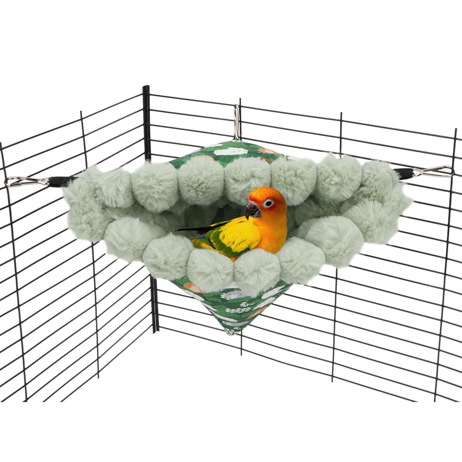 Wontee Warm Hanging Bird Nest House - Cozy Winter Hammock Bed for Parakeets, Budgies, Caiques, Conures & Cockatiels (Large, Green) - Perfect Indoor Bird Cage Accessory for Snuggling & Resting