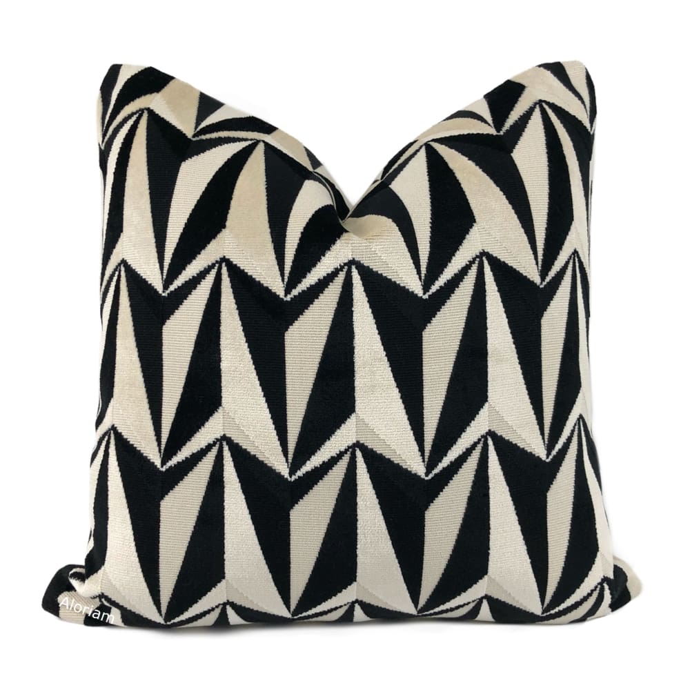 Origami Rockets Black Cream Geometric Velvet Pillow Cover - Modern Home Decor for Living Room, Bedroom & Sofa