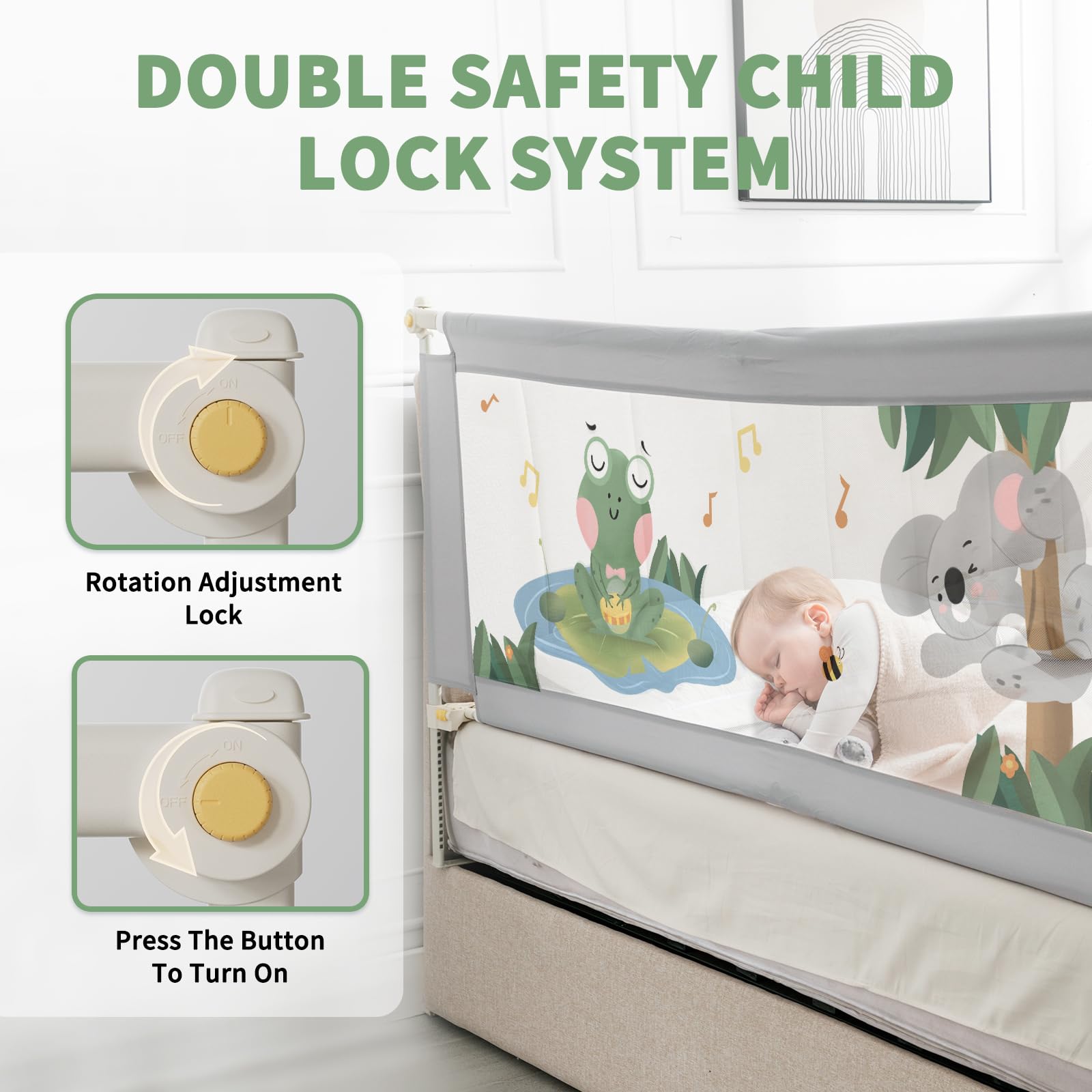 3-in-1 Adjustable Baby Bed Rail for Toddlers - Foldable Bed Guardrail with 25 Height Levels (Fits 2