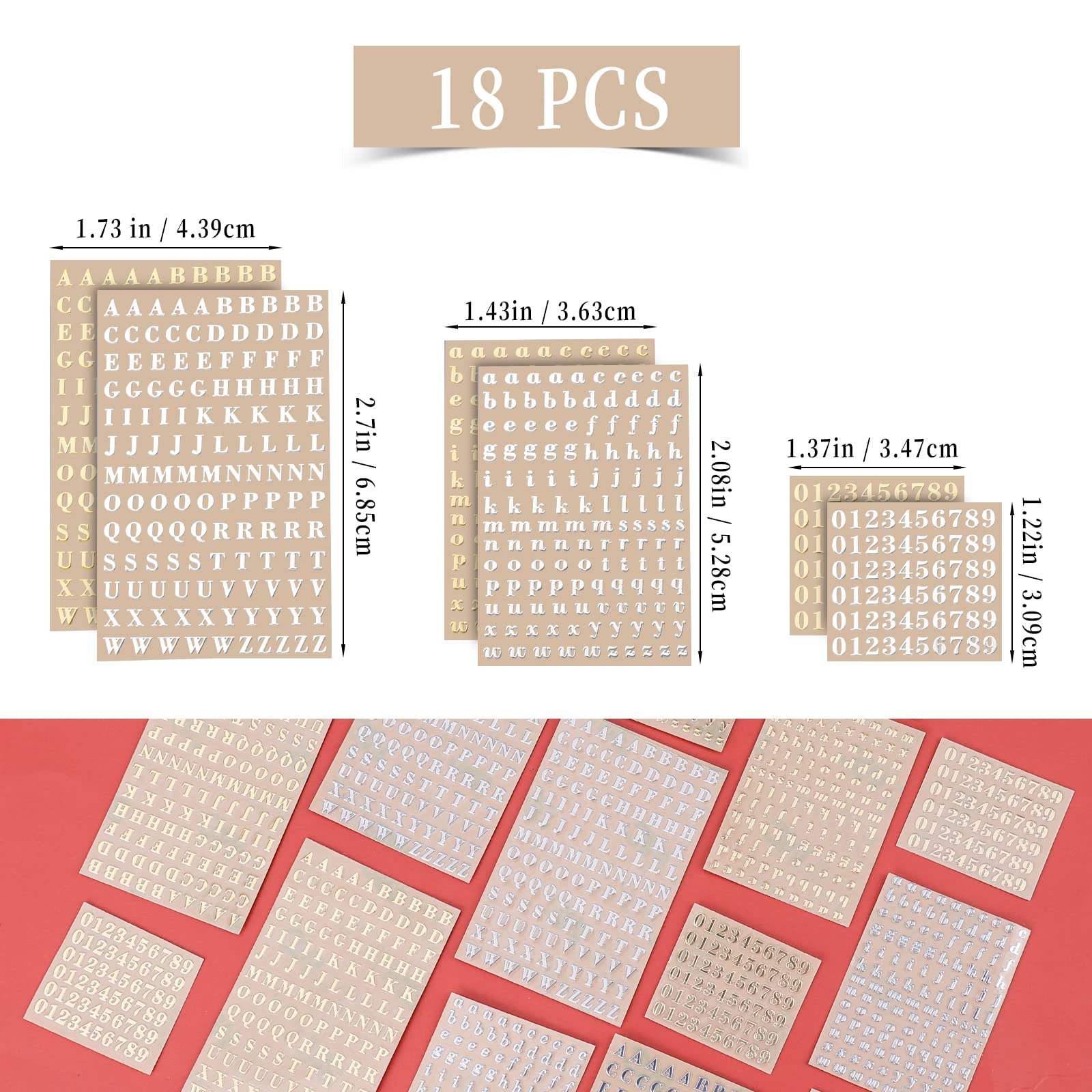 LUTER 18 Sheets Resin Letter Stickers - Self-Adhesive Alphabet & Number Stickers for DIY Crafts, Scrapbooking, Greeting Cards (Gold, Silver) - Perfect for Home Decor, Gift Wrapping, and Party Supplies