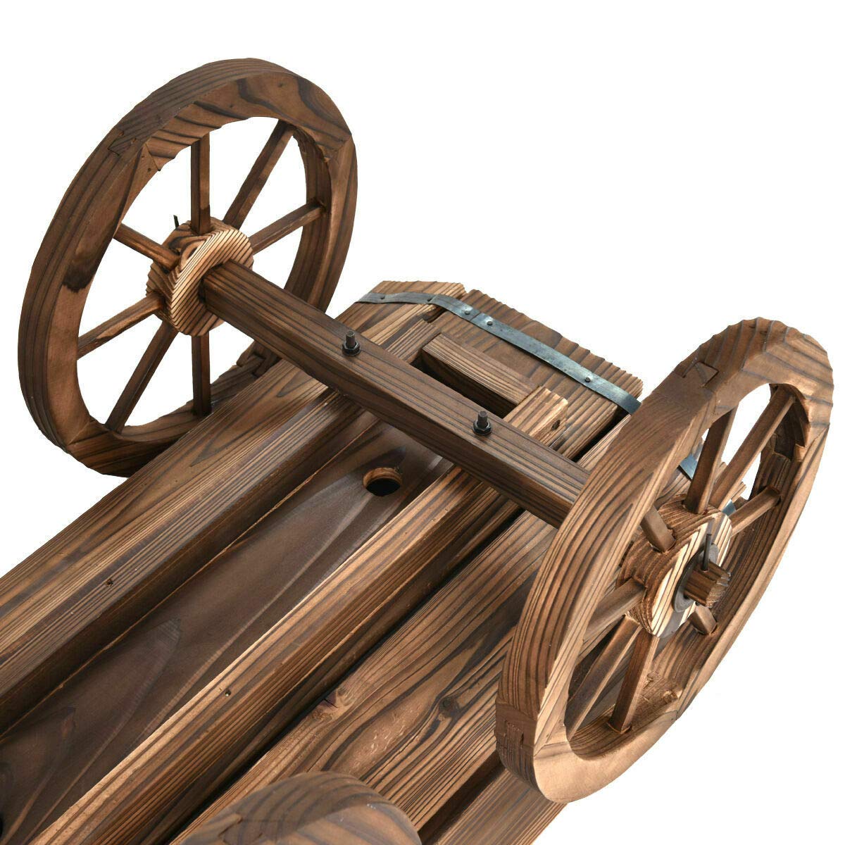 Wooden Wagon Flower Planter with Wheels - Rustic Garden Decor for Outdoor Plants, Flowers & Herbs | Perfect for Patio, Yard & Farmhouse Style Gardens