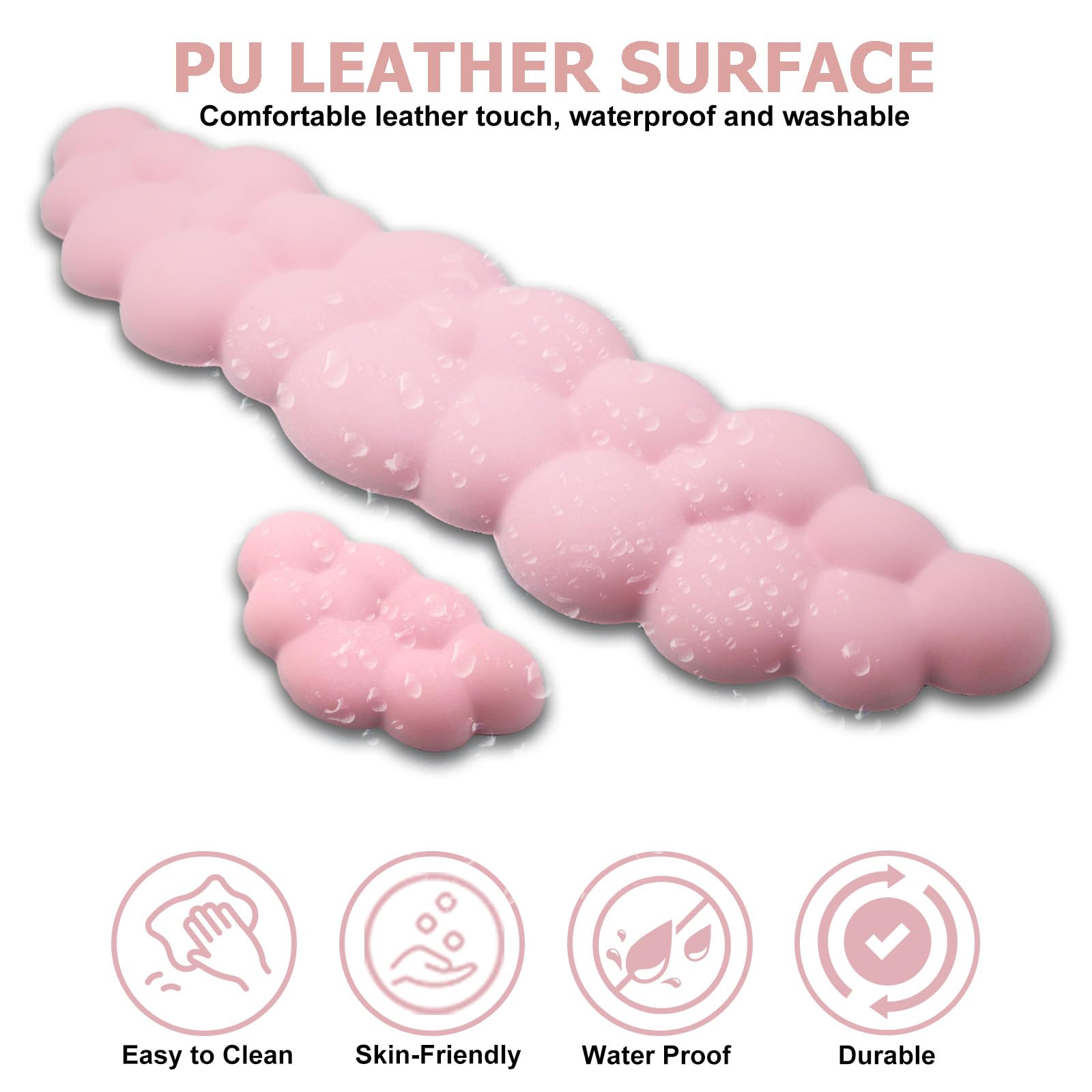 Ergonomic Keyboard Wrist Rest - PU Leather Memory Foam Cloud Wrist Pad for Pain Relief, Gaming, Office, Laptop, and Typing - Pastel Pink for Enhanced Comfort and Productivity
