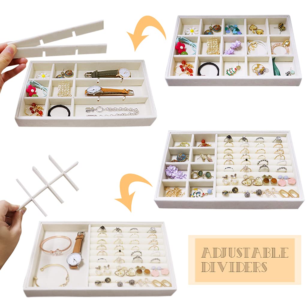 Stackable Velvet Jewelry Organizer Trays - 4-Piece Set for Earrings, Rings, Necklaces & Bracelets | Elegant Jewelry Drawer Inserts & Display Case | Perfect Mother's Day Gift & Jewelry Storage Solution for Home, Travel & Retail Display