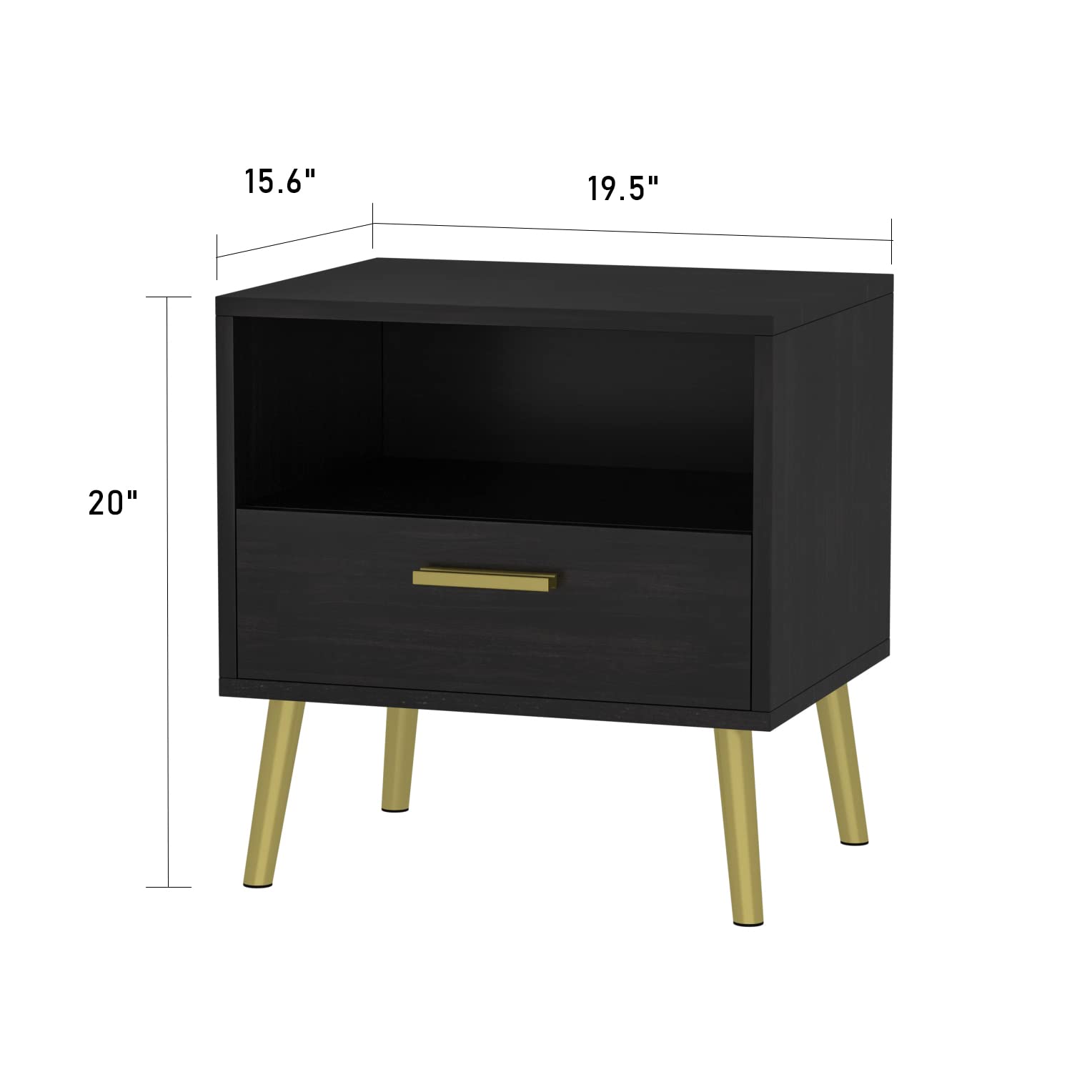 2-Piece Black Nightstand Set with Drawer & Open Shelf Storage - Modern Bedside Table for Bedroom, Living Room - Perfect for Small Spaces & Apartment Living