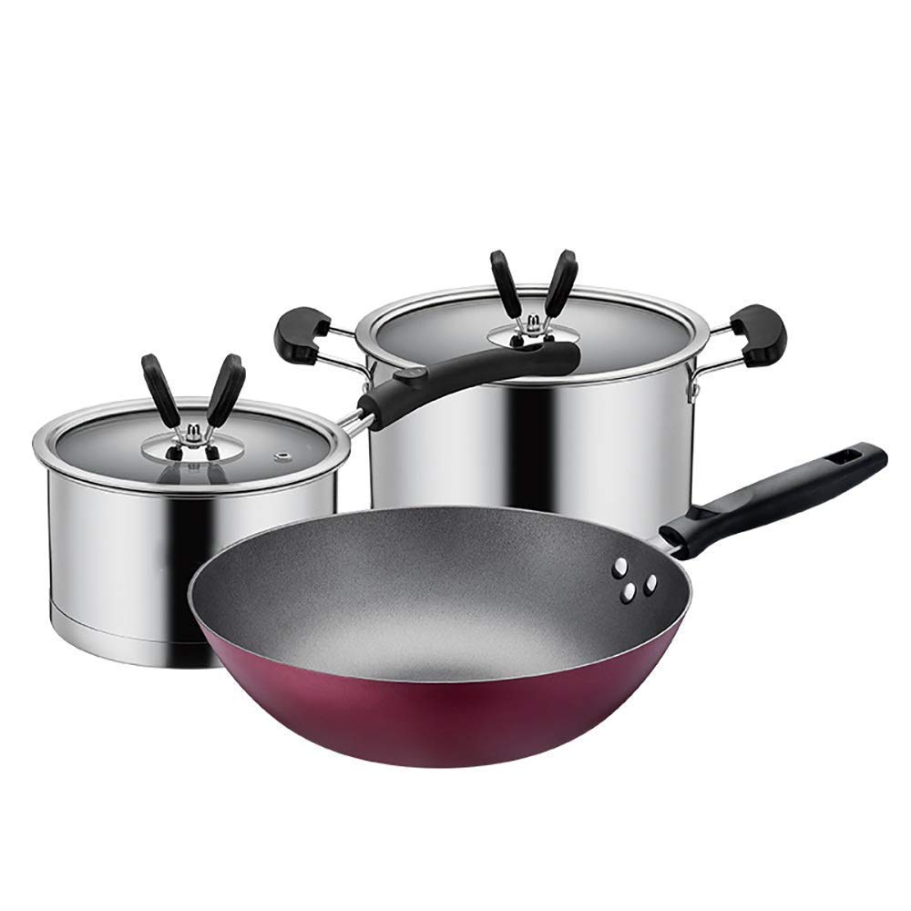 Chef Classic Stainless Steel 3-Piece Non-Stick Milk Pot Set with Lid - Healthy Cookware for Kitchen & Restaurant Use - Perfect for Boiling, Steaming & Cooking - Ideal Gift (Silver)