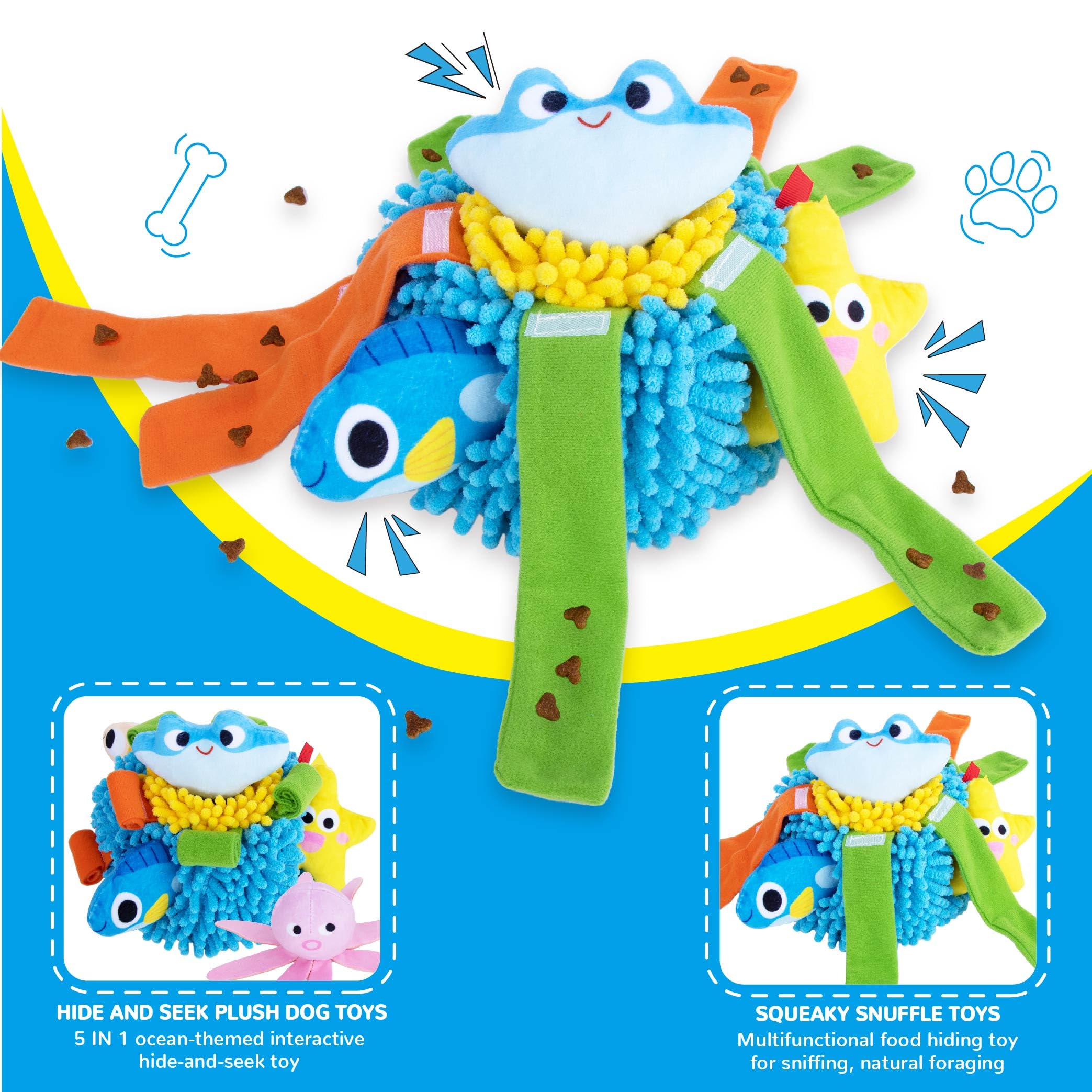 Interactive Squeaky Dog Snuffle Toys - Hide & Seek Puzzle Plush for Small & Medium Dogs | Mental Stimulation & Enrichment Treat Toys | Perfect for Indoor Play, Training, and Anxiety Relief