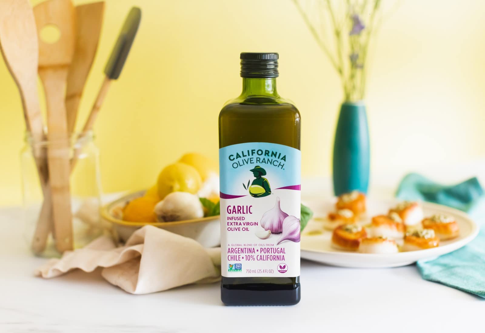 California Olive Ranch Garlic Infused Extra Virgin Olive Oil - 750mL (Pack of 6) | Premium Cooking Oil for Salads, Pasta & Mediterranean Dishes | Healthy Gourmet Ingredient