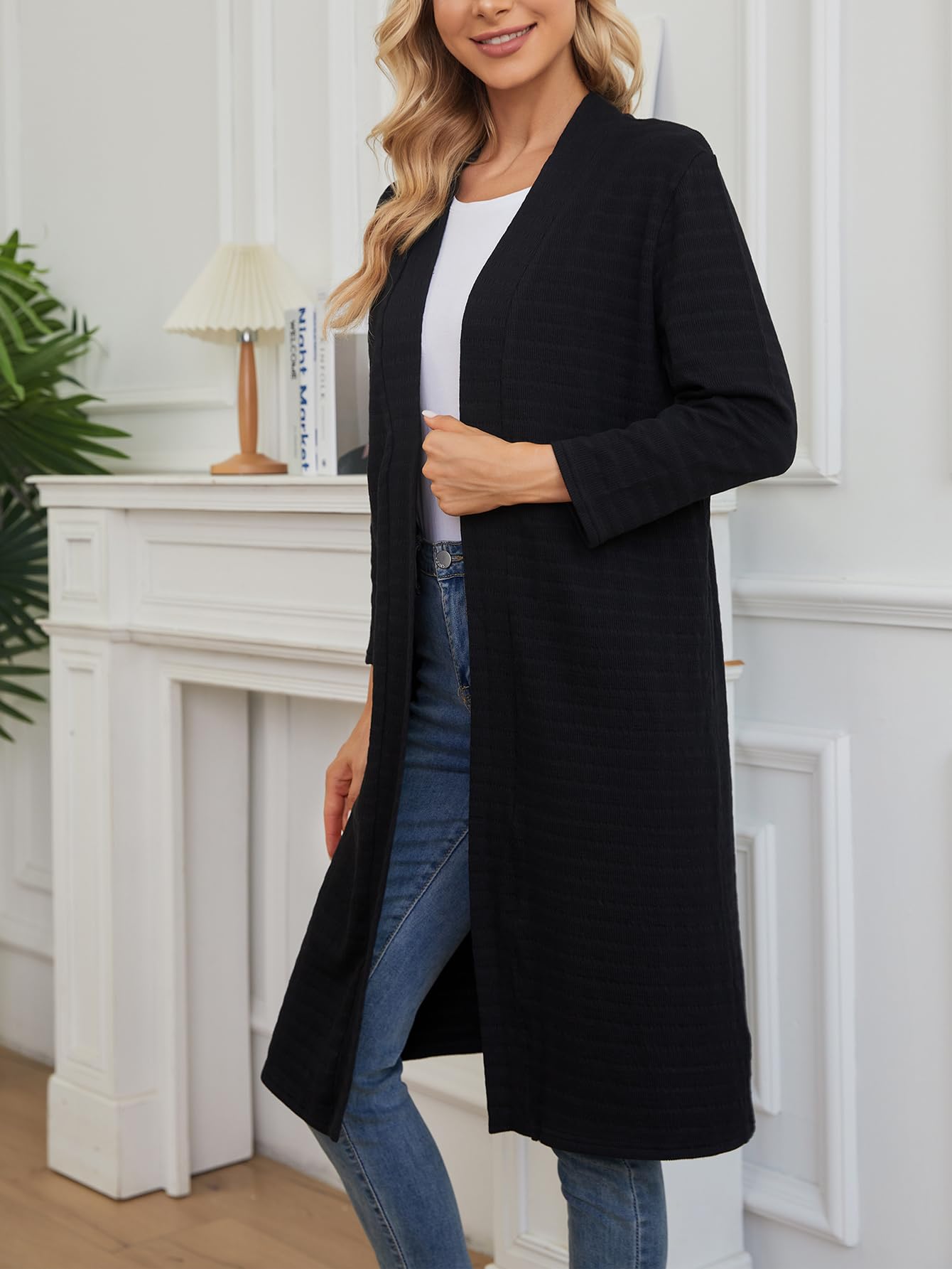 Lightweight Long Cardigans for Women - Open Front Duster Cardigan with 3/4 Sleeve - Casual & Comfortable Womens Sweater for Office, Travel & Everyday Wear