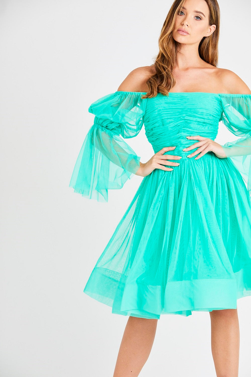 Amora Green Tulle Dress for Women - Elegant A-Line Party Gown with Flowy Skirt | Perfect for Weddings, Prom, Evening Events & Special Occasions