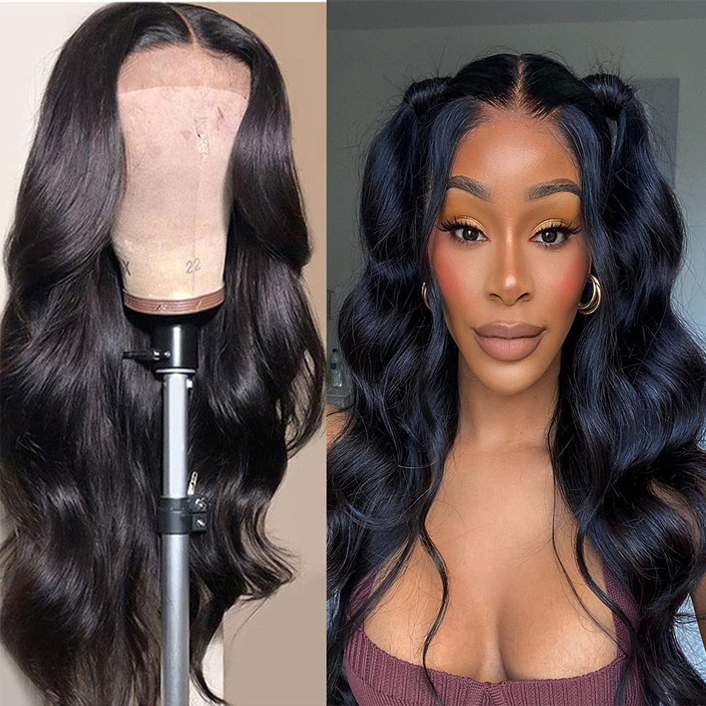 4x4 Middle Part Lace Front Wig - Brazilian Virgin Human Hair Body Wave Wig for Black Women (18inch, Natural Black) | Perfect for Daily Wear, Parties & Special Occasions