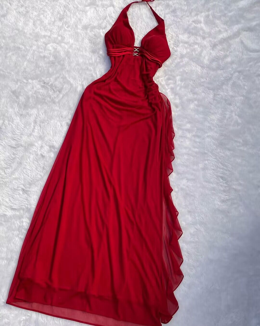Elegant Red A-Line Long Prom Dress with Ruffles - J2742 | Formal Evening Gown for Homecoming, Ball, and Special Occasions