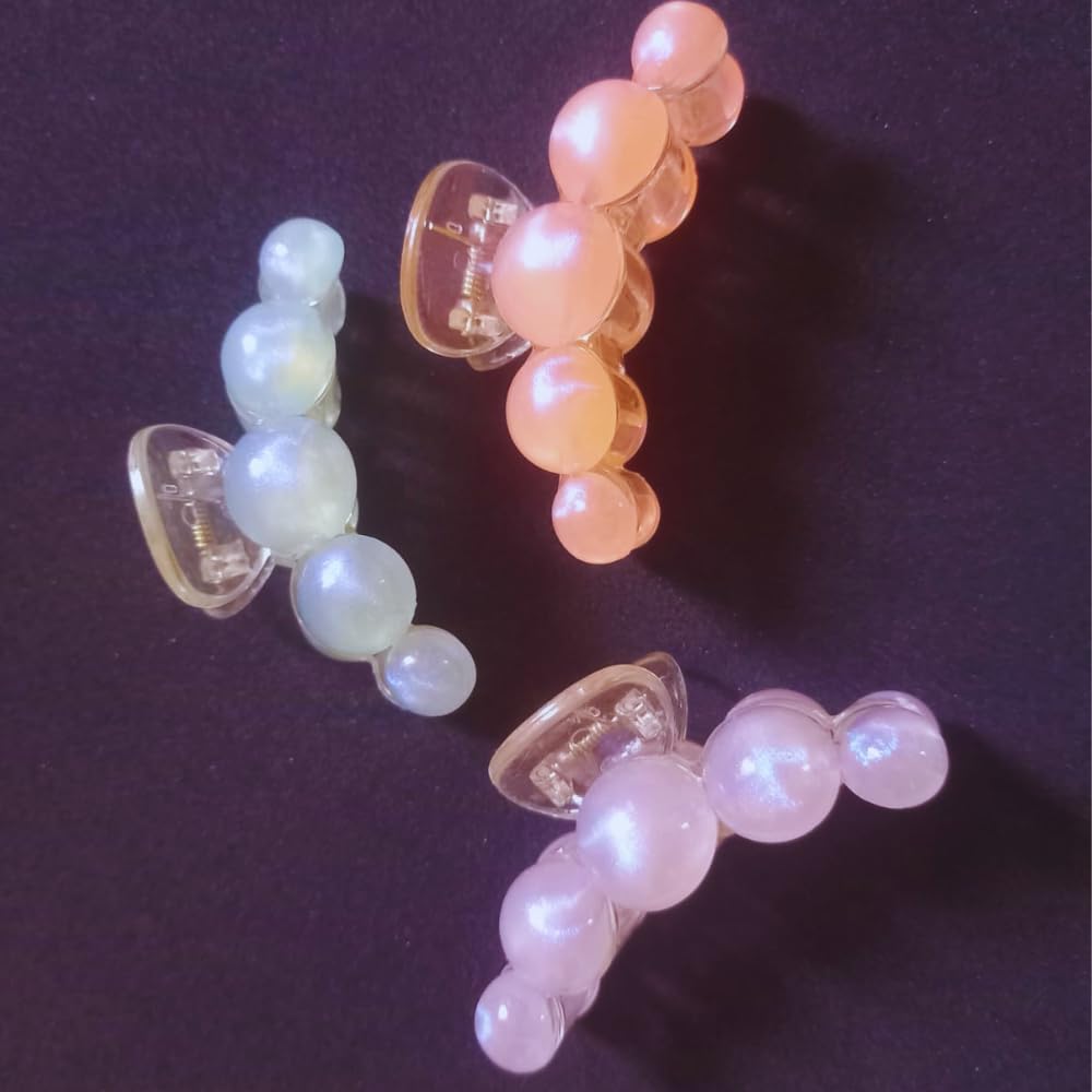 RSJ TRADERS - 3-Piece Candy Color Hair Barrettes with 7CM Big Pearl Plastic Hair Claw Clips Combo for Women & Girls - Perfect for Thick & Thin Hair Styling, School, Work, and Everyday Use