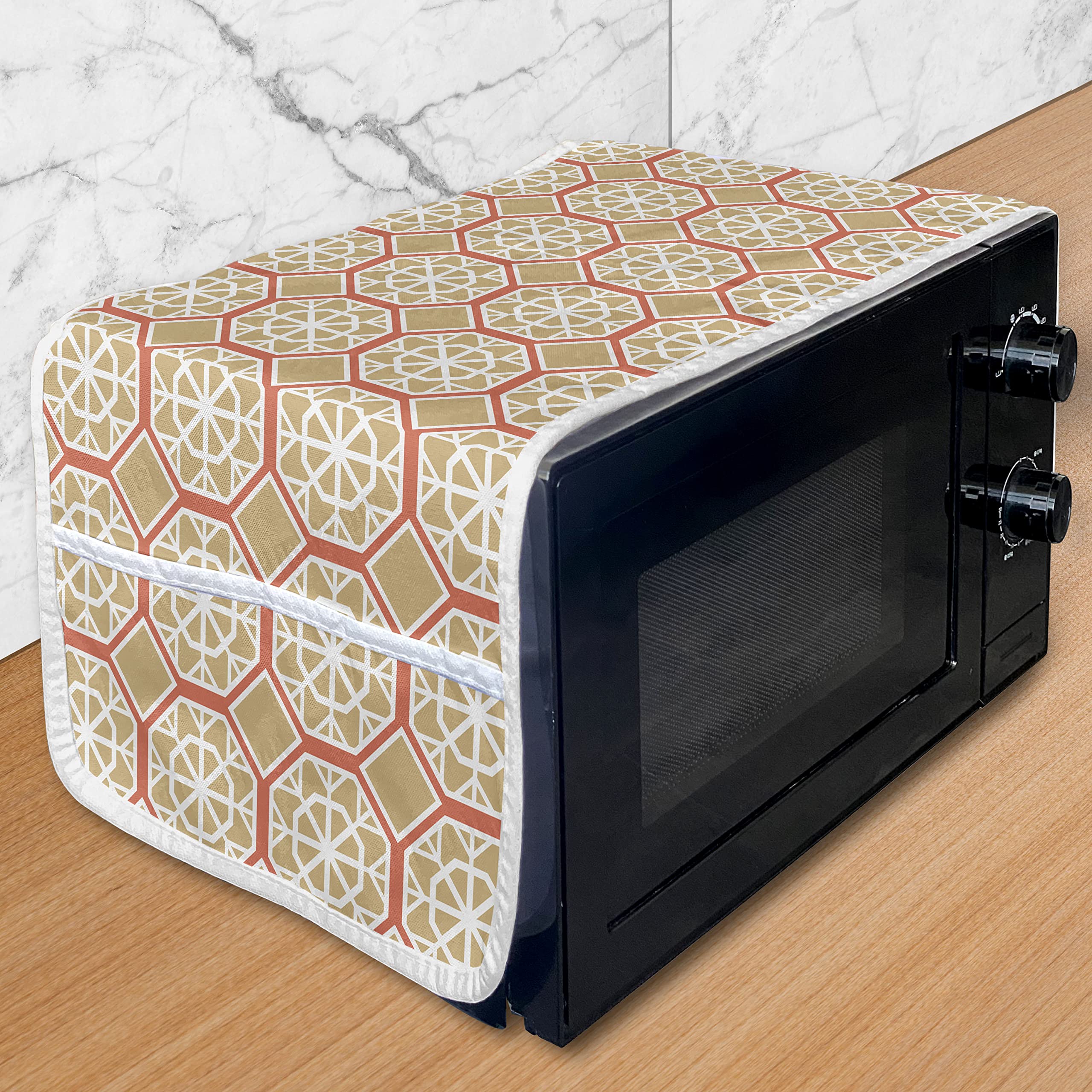 Ambesonne Oriental Microwave Oven Cover - Traditional Ethnic Ottoman Ceramic Art Style Turkish Geometric Motif - Waterproof Kitchen Organizer with Pockets - 36