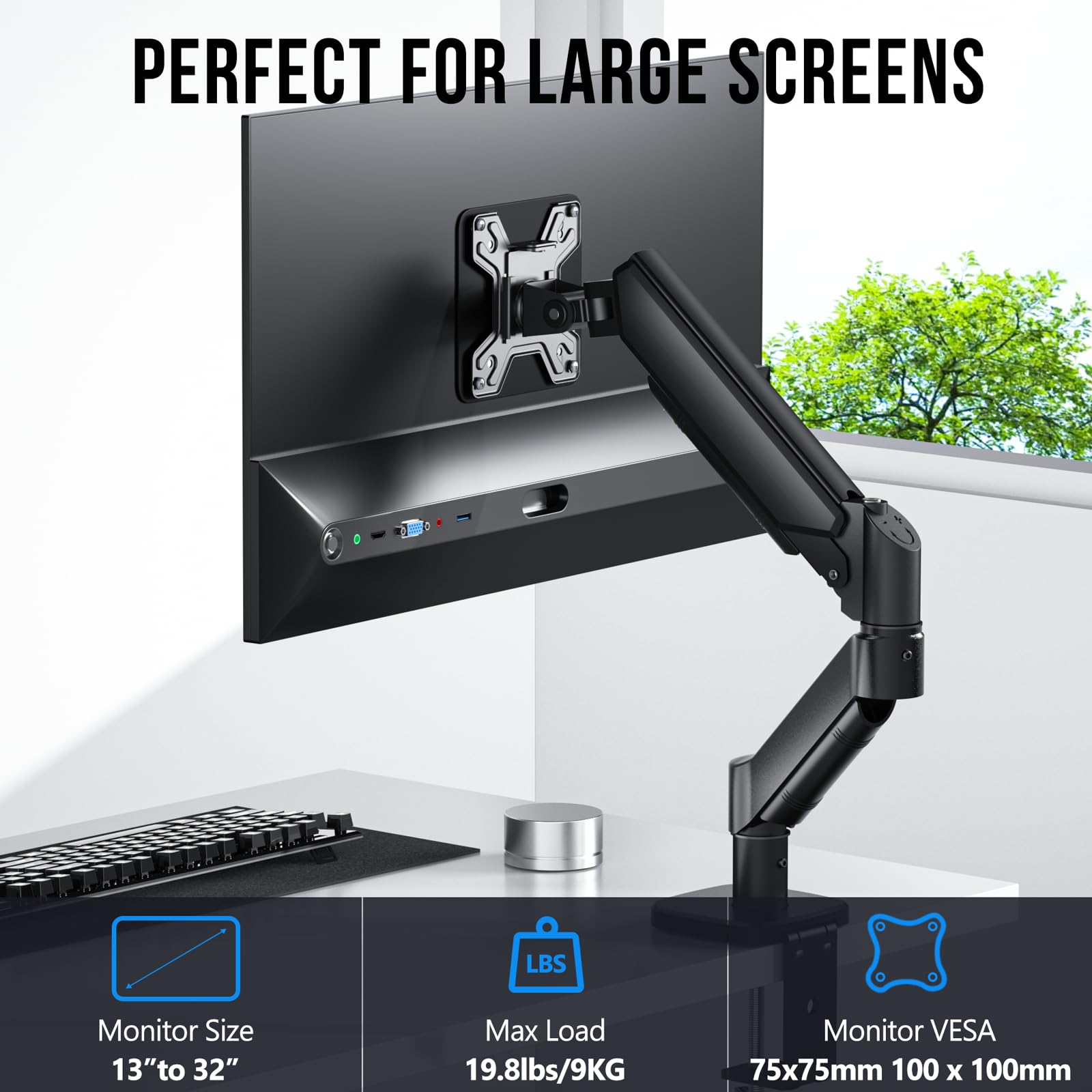 Ergonomic Monitor Stand for Desk - Adjustable Monitor Arm with C Clamp & Grommet Mounting Base for 13-32 Inch Computer Screens (Up to 19.8lbs) - Perfect for Home Office, Gaming Setup & Workspace Organization