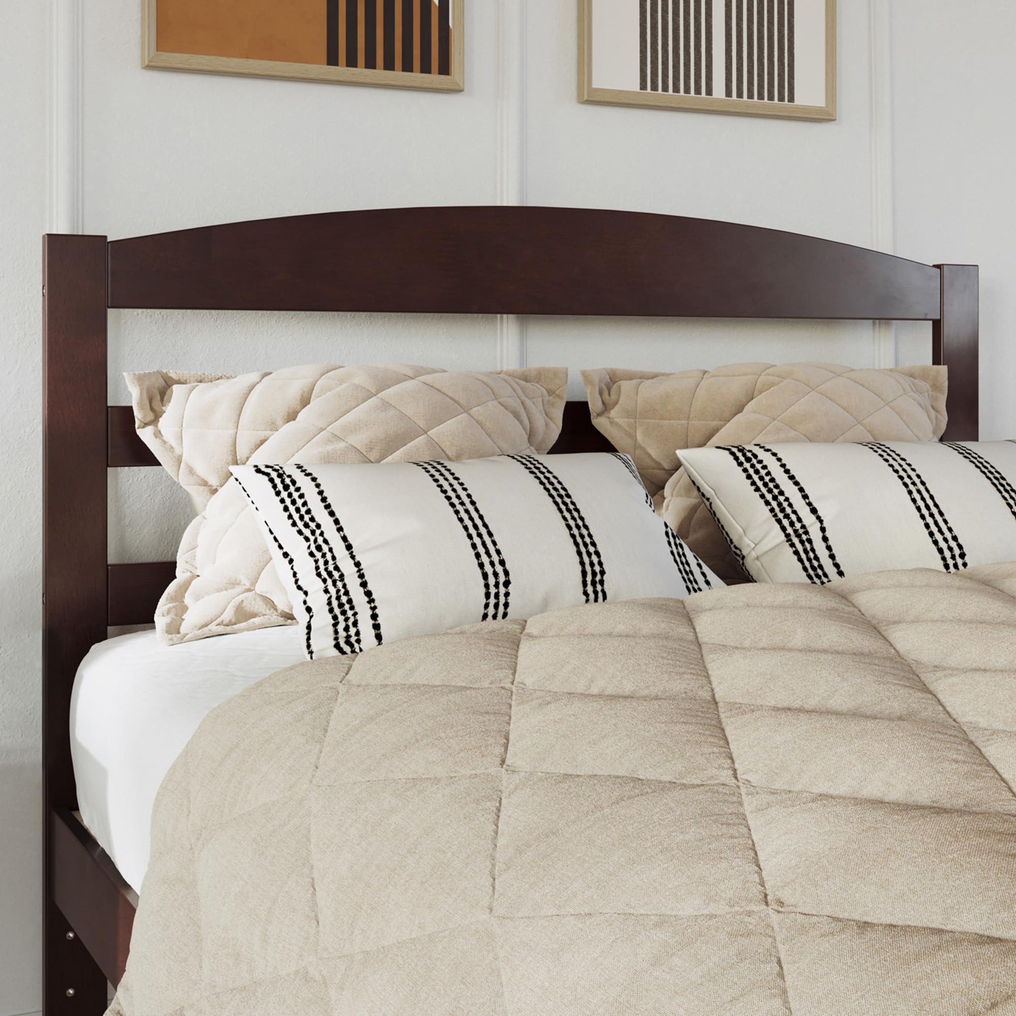 AFI Warren Full Size Wood Headboard with USB Charging Ports - Walnut Finish for Bedroom, Guest Room, and Hotel Decor