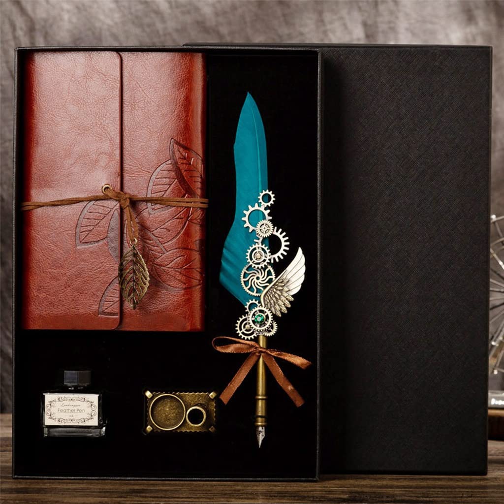 Vintage Feather Dip Pen Set for English Calligraphy - Elegant Metal Quill Pen with Notebook | Perfect Gift for Writers, Students & Calligraphy Enthusiasts | Ideal for Wedding Invitations, Journaling & Artistic Lettering (Color: Black)