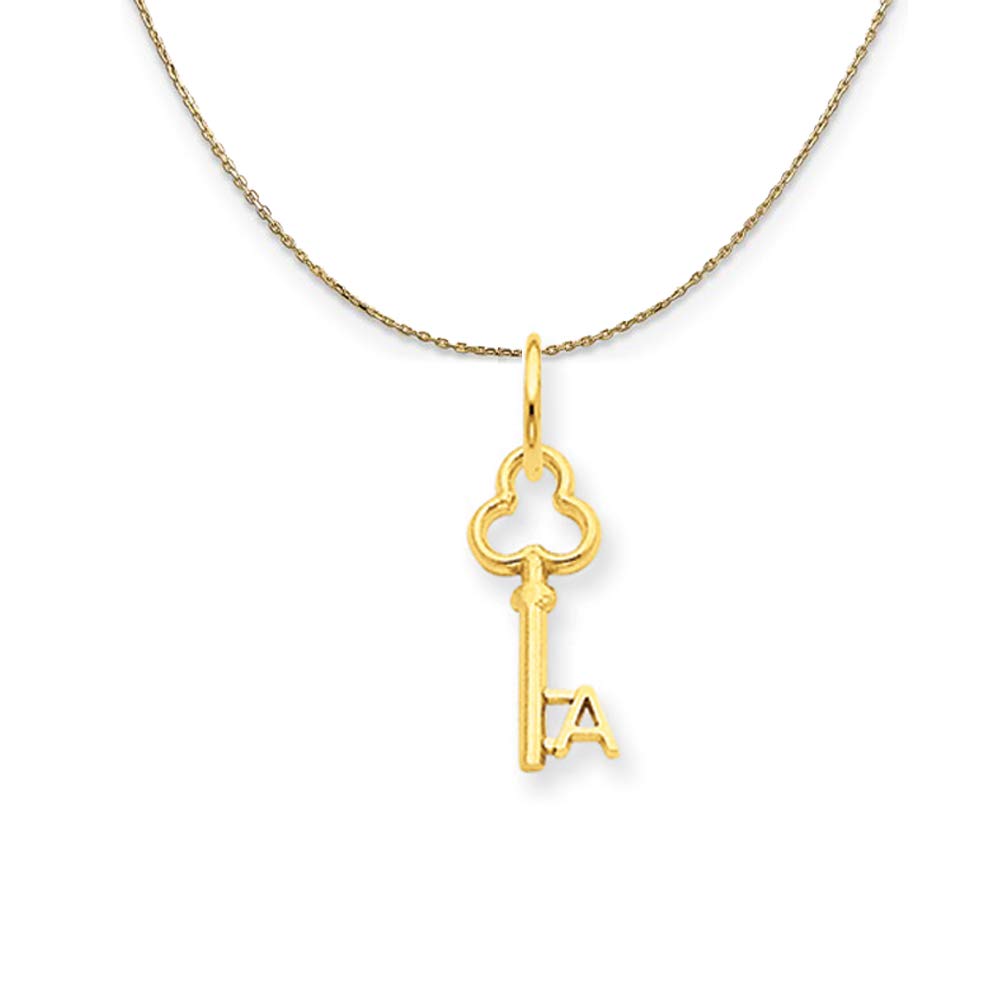 14K Yellow Gold Mini Initial A Shamrock Key Necklace - Personalized Hannah Black Bow Pendant for Women, Perfect for St. Patrick's Day Gifts & Everyday Elegance