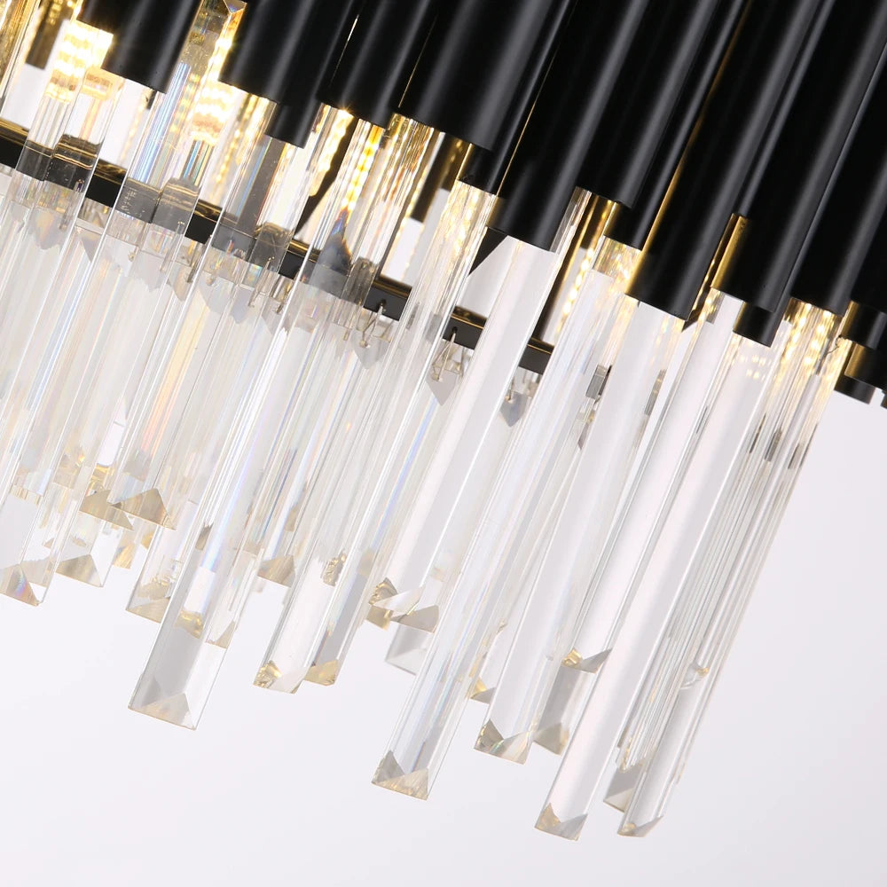 Finn Modern Black Crystal Chandelier - Elegant Ceiling Light Fixture for Living Room, Dining Room & Bedroom | Perfect for Home Decor & Interior Design