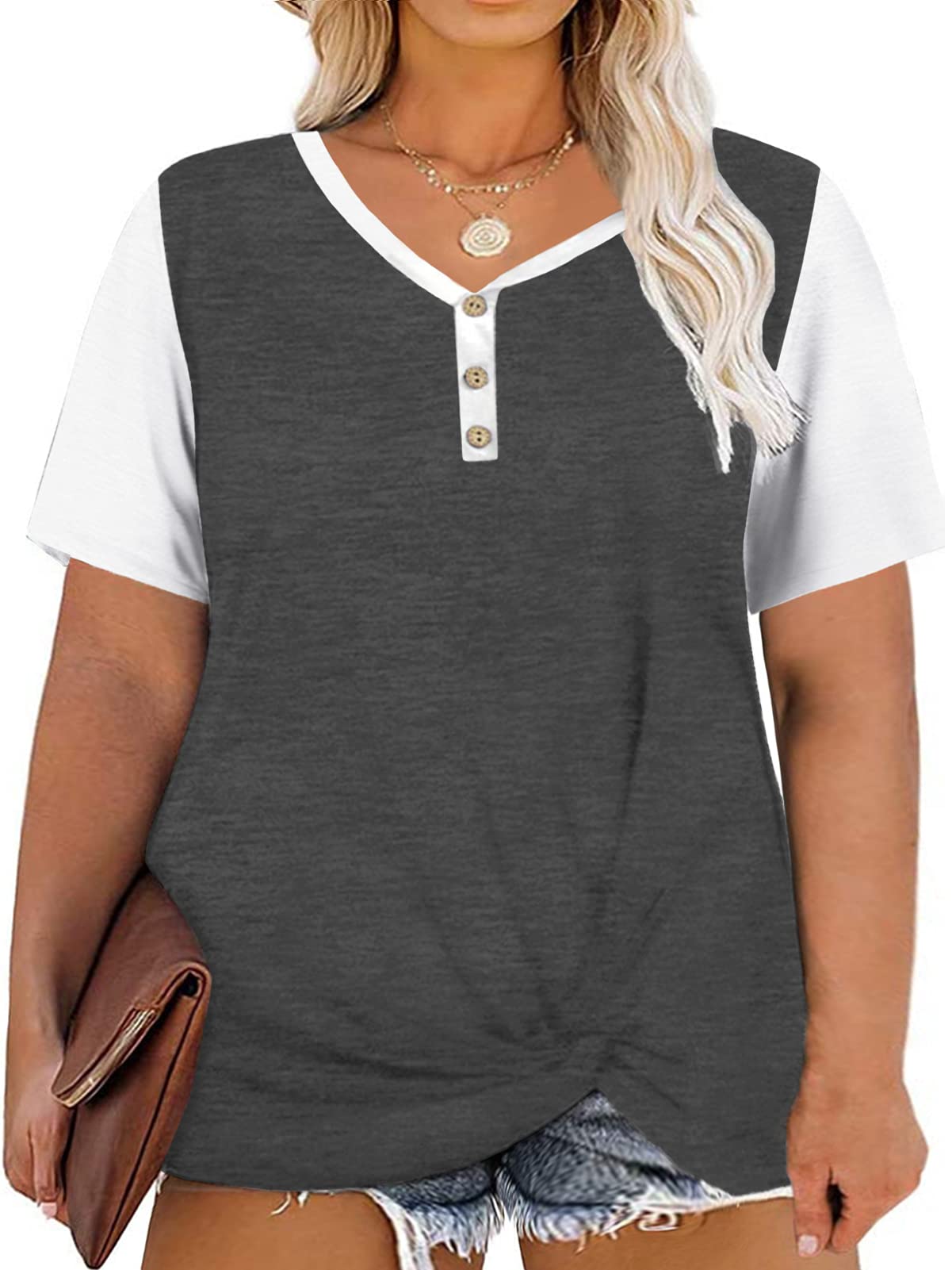 DOLNINE Plus Size Tops for Women - Short Sleeve Oversized Tunic Shirts for Casual Wear, Summer Outfits & Layering | Comfortable Loose Fit Blouse for Work, Travel & Everyday Style
