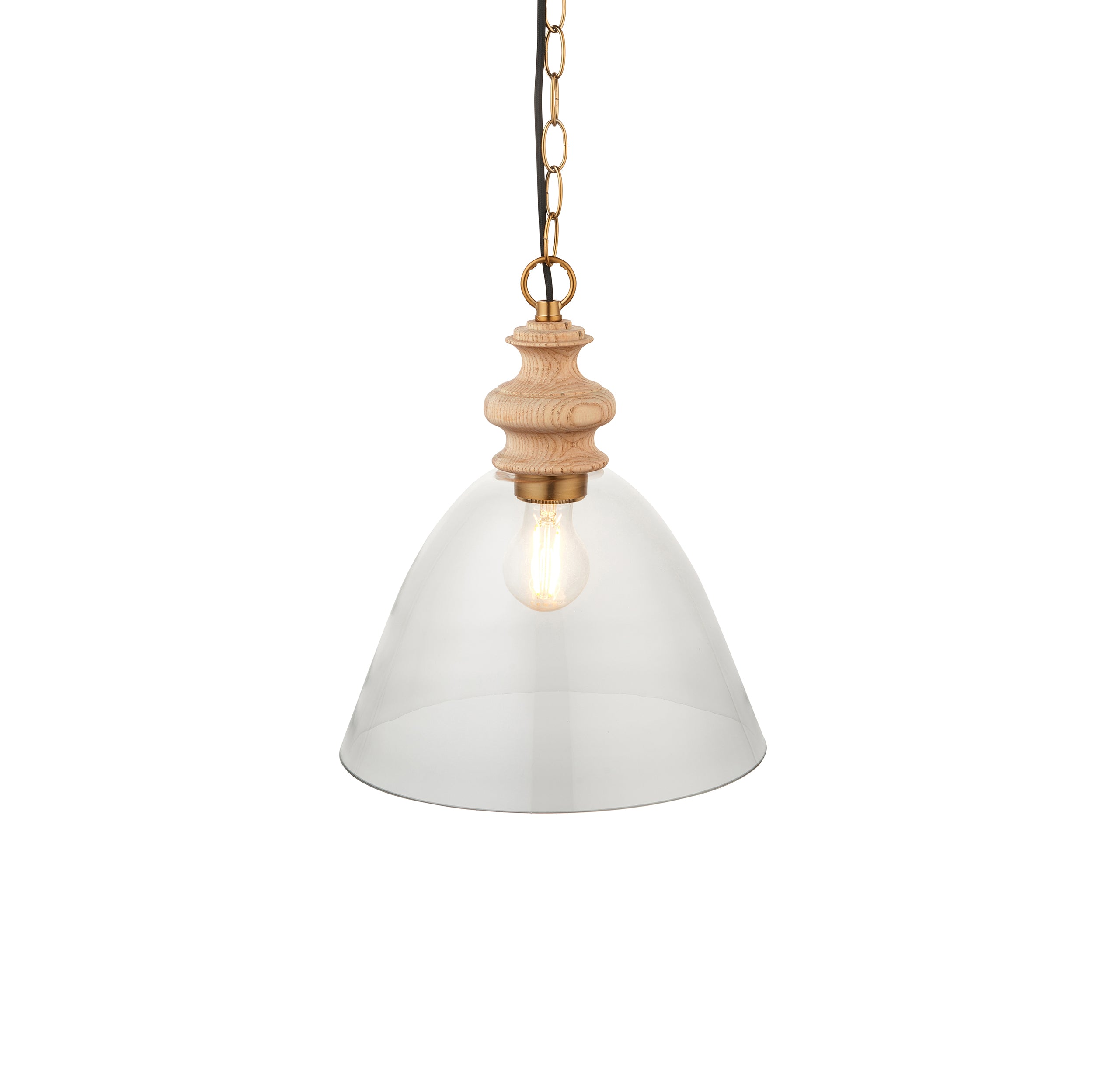 Cotswold Wood Pendant Ceiling Light with Glass Shade - Modern Farmhouse Lighting for Dining Room, Bedroom & Living Room