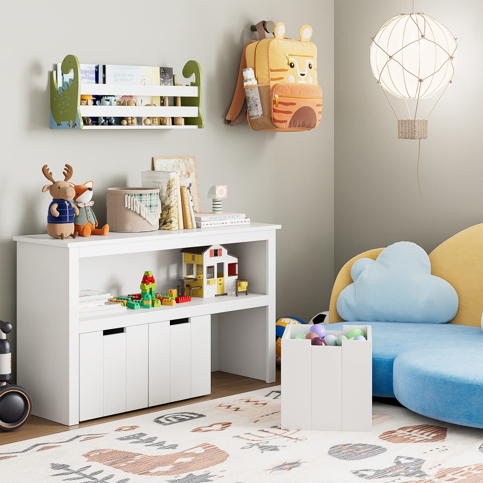 Toy Storage Cabinet with 3 Drawers & Bookshelf - Playroom Organizer for Kids Toys & Books