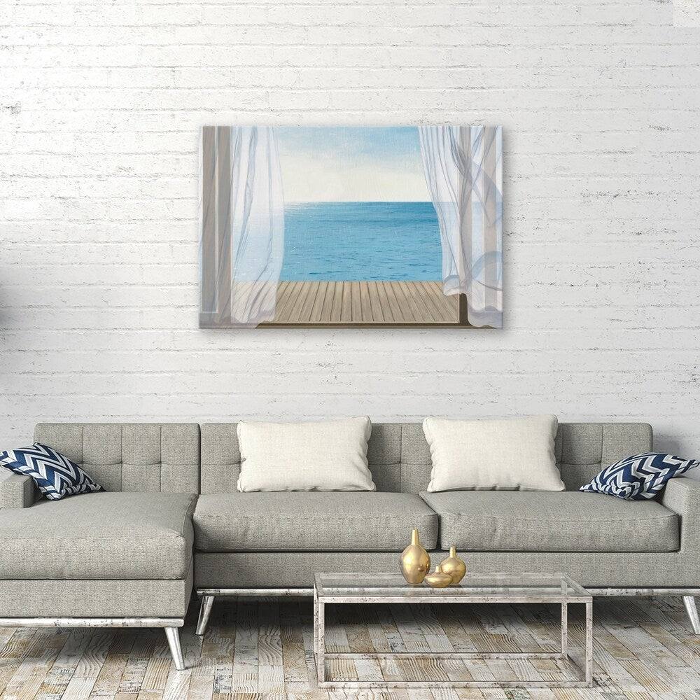 Blue Breeze Printed Canvas Wall Art - 36x24 Inches Framed Painting - Modern Blue & White Home Decor for Living Room, Bedroom & Office