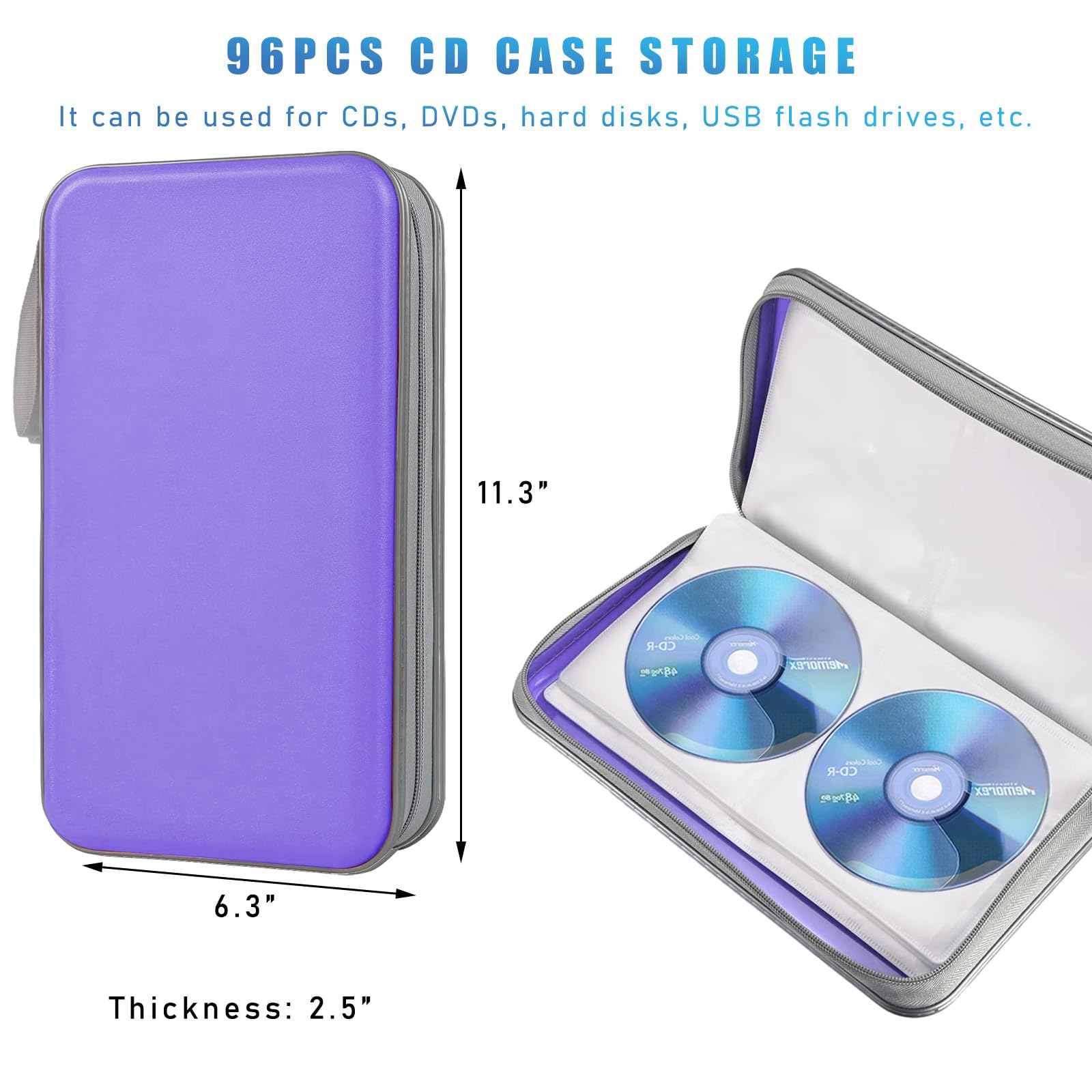 96 Capacity Car CD DVD Case - Hard Plastic Holder with Zipper for Home, Office & Travel Storage