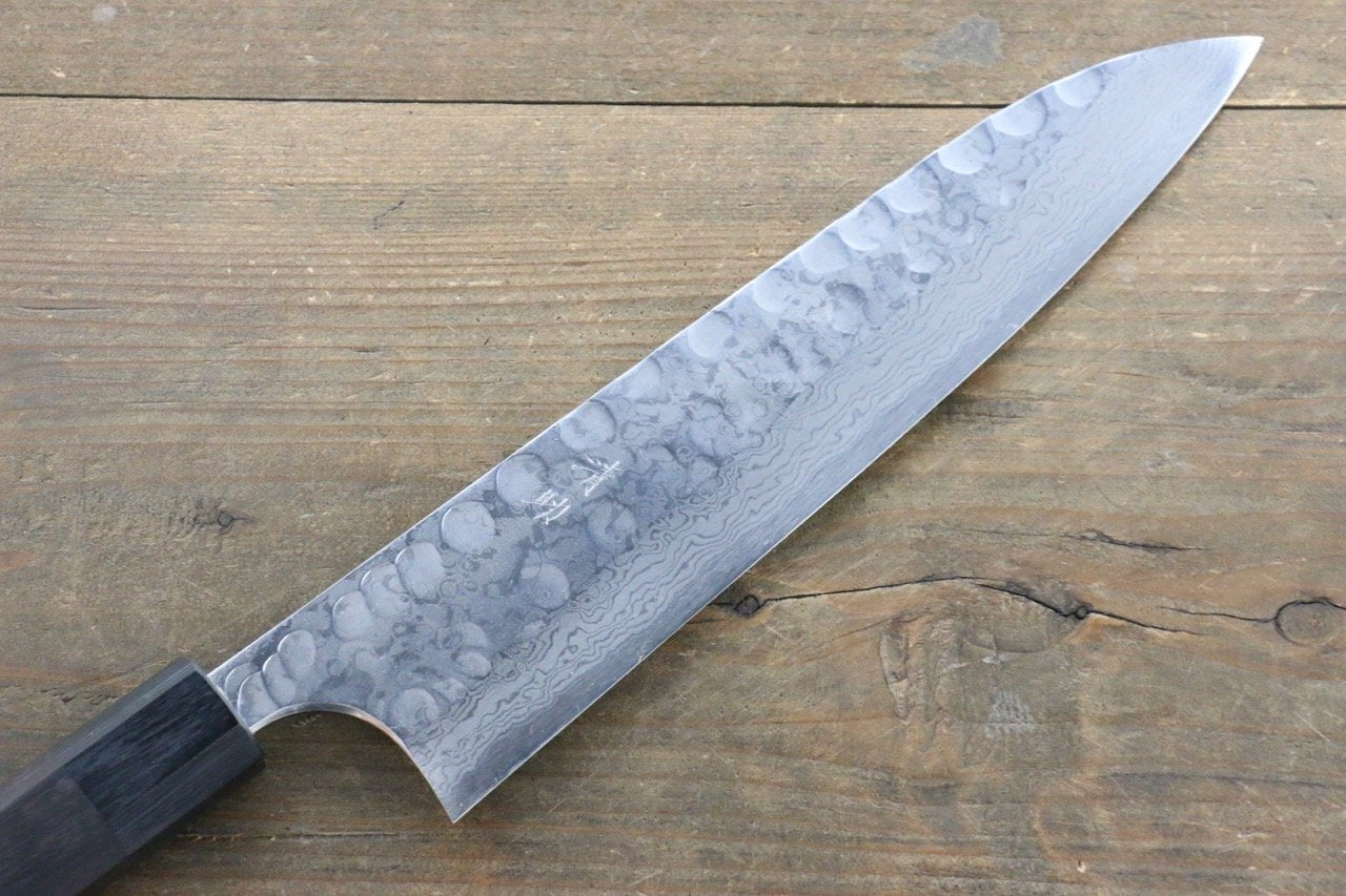 Premium Seisuke Blue Steel No.2 Hammered Damascus Gyuto Chef Knife 210mm - Japanese Shitan Handle - Professional Kitchen Knife for Slicing, Dicing & Meat Cutting