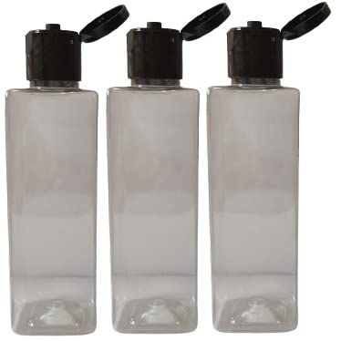 100ml Clear Square PET Plastic Bottles with Black Flip Top - Leak Proof Travel Cosmetic Containers (Pack of 3) - Ideal for Toiletries, Skincare & DIY Beauty Products