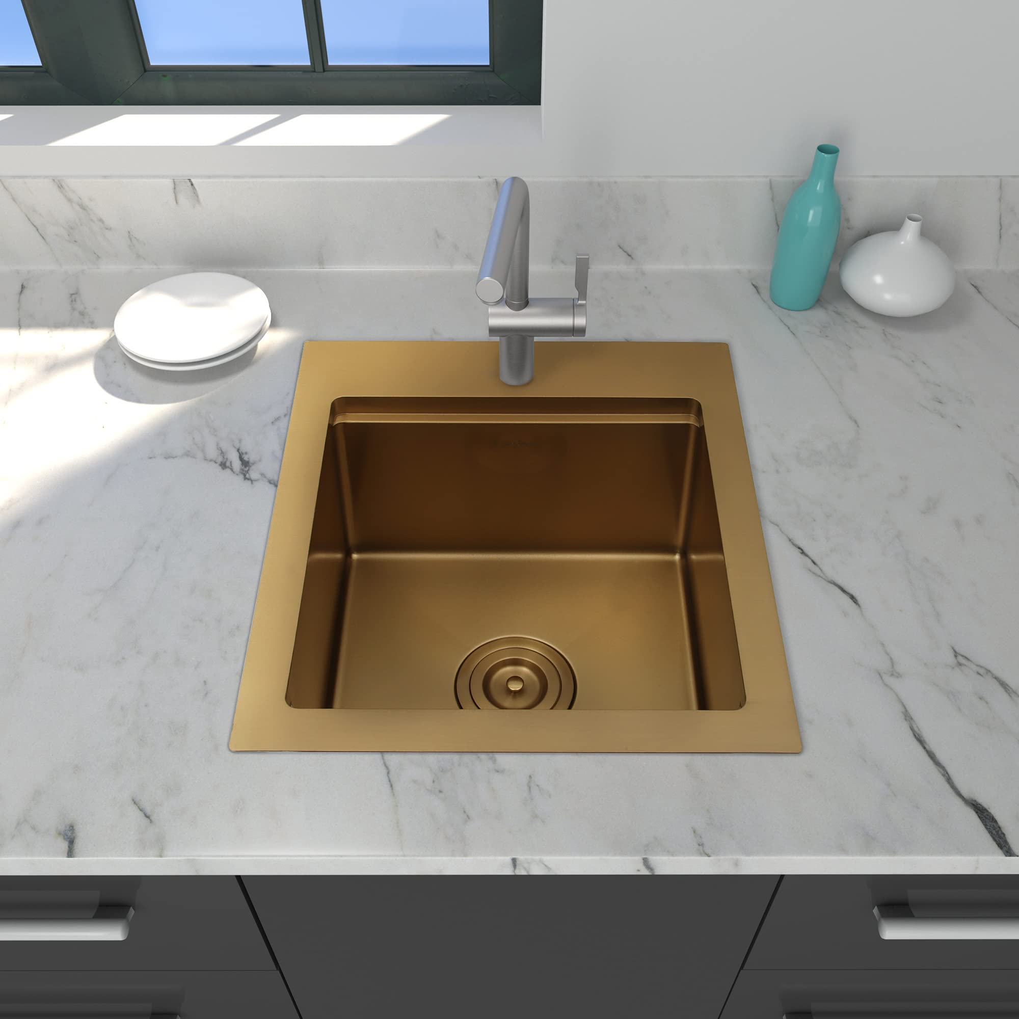 Premium 16 Gauge Stainless Steel Gold Bar Sink - Drop-In Design for Small Kitchen & Bar Prep (17