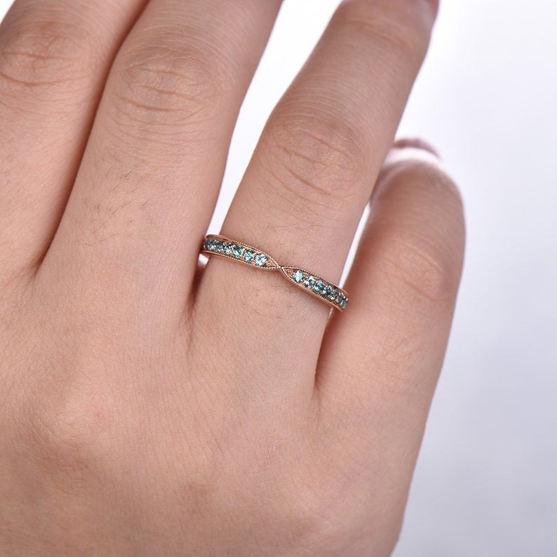 14K/18K Rose Gold Luxe Vintage Scroll Alexandrite Wedding Band Ring - Elegant Bridal Jewelry for Engagement, Anniversary & Special Occasions