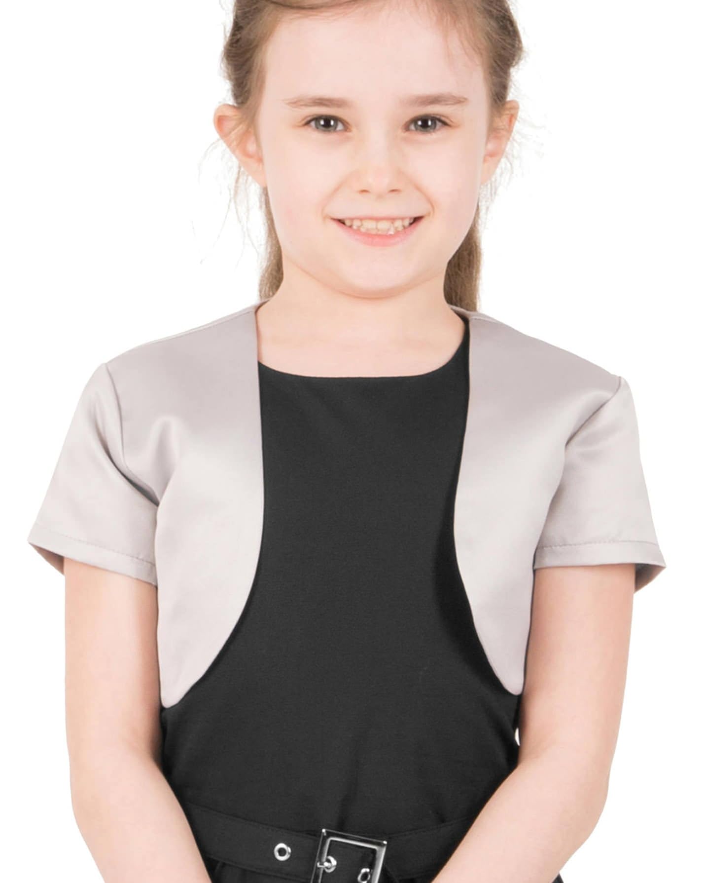 BlackButterfly Girls Satin Short Sleeve Bolero Shrug - Elegant Kids' Cover-Up for Parties, Weddings & Special Occasions