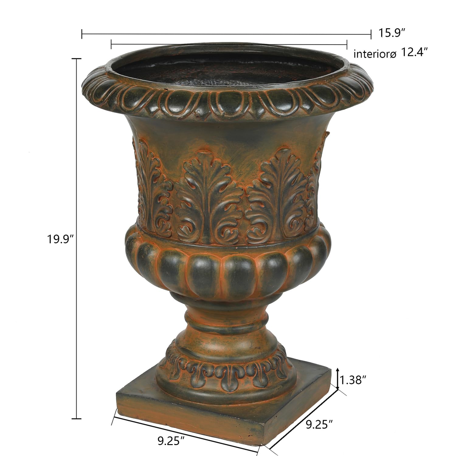 Mediterranean Style Weathered Brown Decorative MGO Urn Planter - Perfect for Garden, Patio, and Home Décor