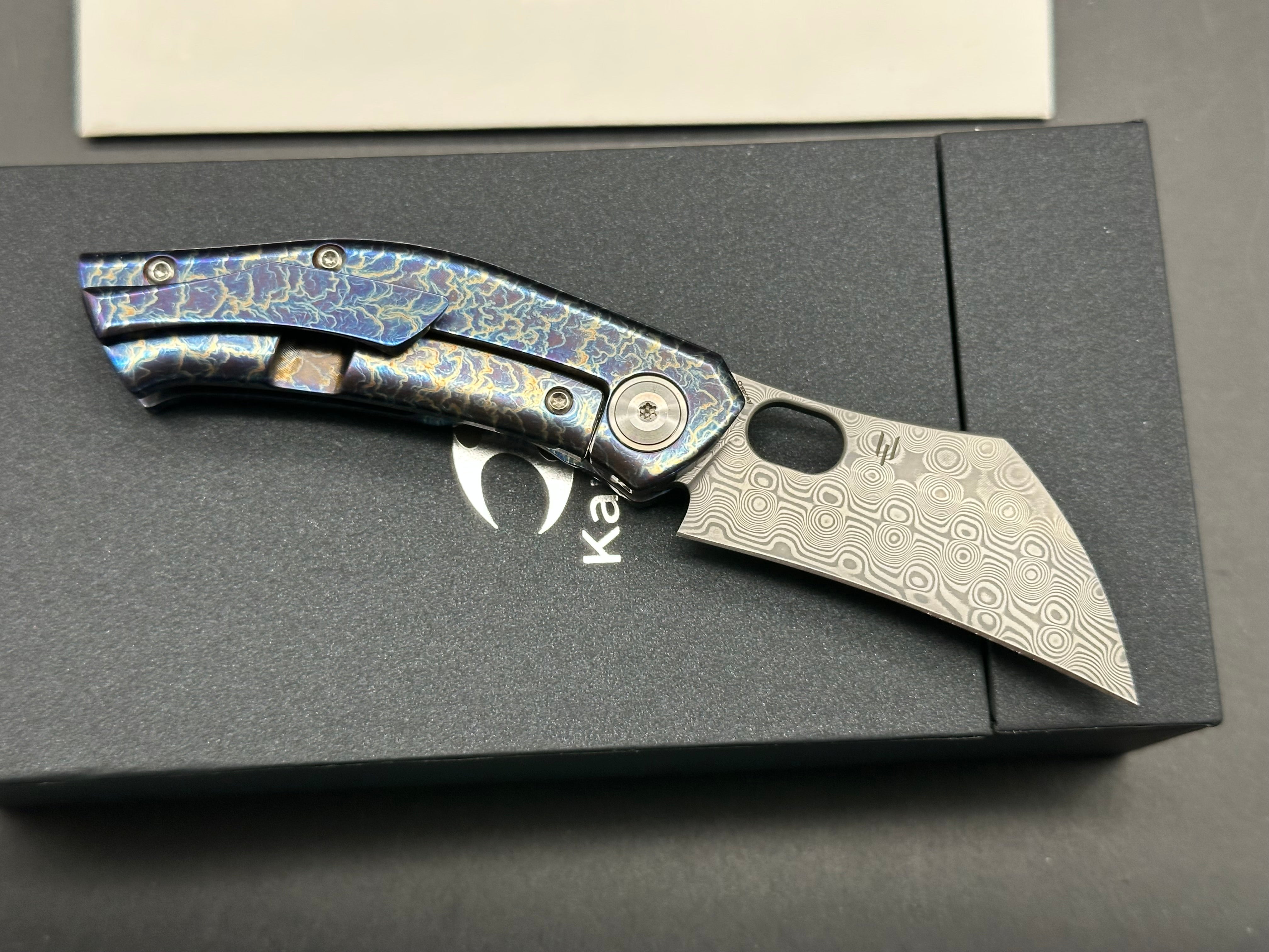 KANSEPT OSPREY Lightning Strike Titanium Handle Damascus Folding Knife - EDC, Outdoor Survival & Camping Gear for Collectors & Enthusiasts