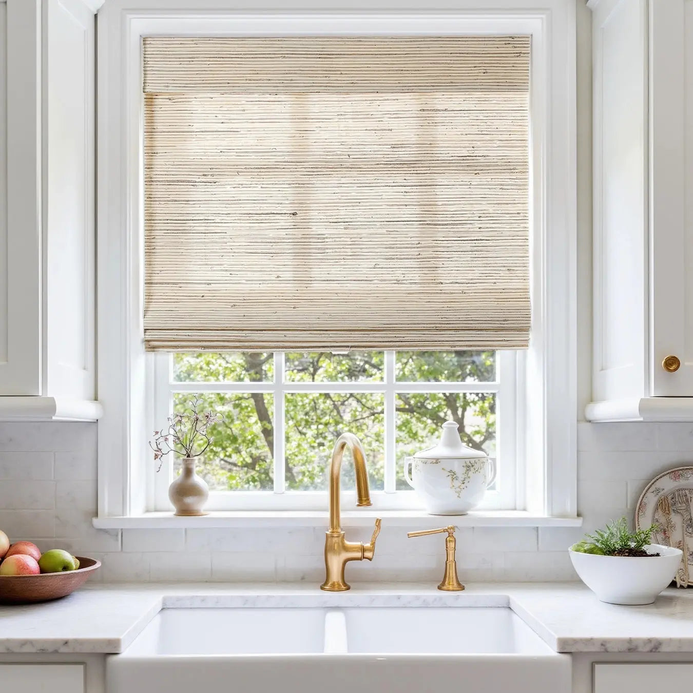 Natural Ramie Bamboo Woven Window Shade - Light Beige Brown | Eco-Friendly Room Darkening Blinds for Living Room & Bedroom