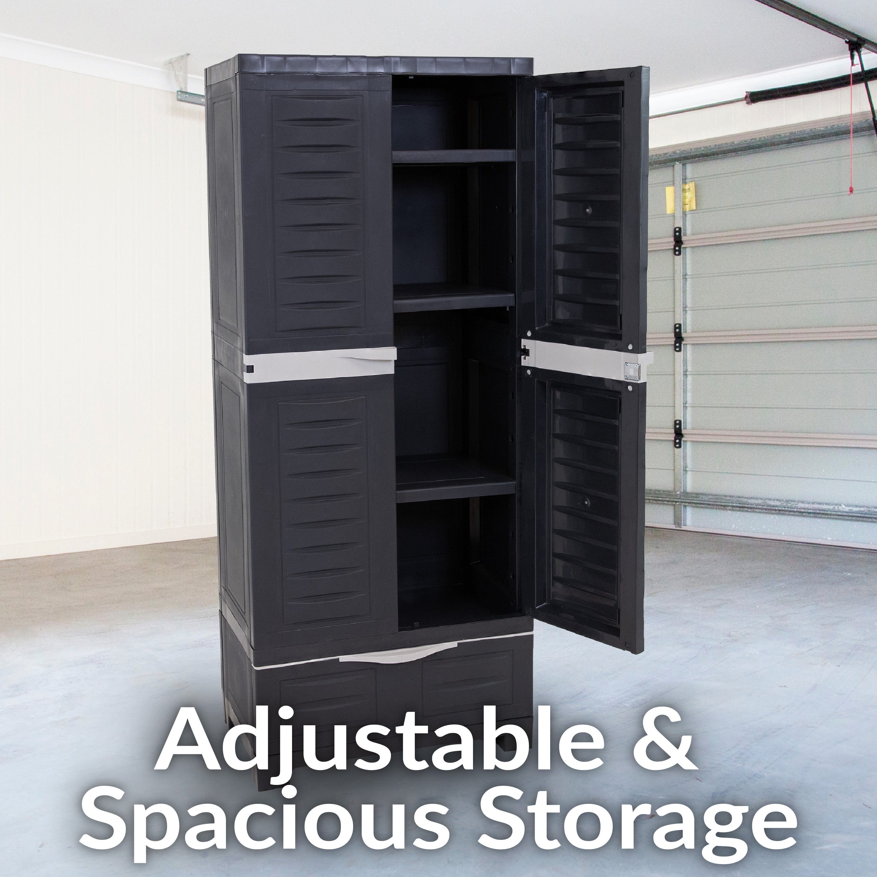 Sunnydaze 3-Shelf Plastic Lockable Storage Cabinet 57.5