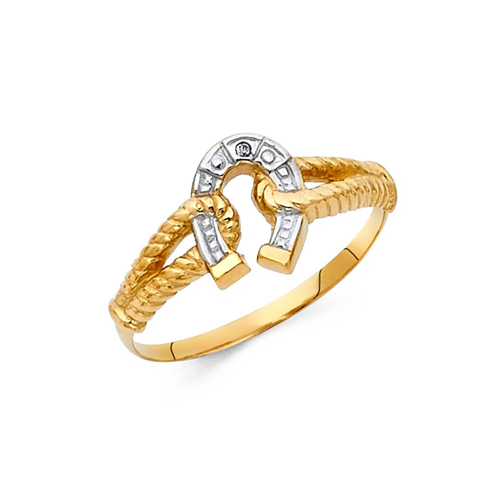 14K Two-Tone Gold Lucky Horseshoe Ring for Women - Yellow & White Gold Fashion Jewelry - Perfect for Anniversary Gifts, Birthday Presents & Everyday Wear
