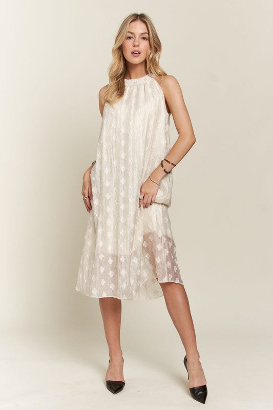 Elegant Applique Pearl Detail Grecian Neck Resort Midi Dress for Women - Perfect for Beach Vacations, Summer Parties & Evening Events