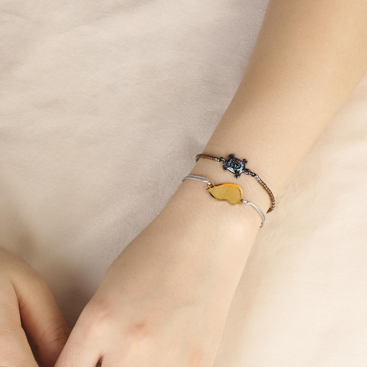KELITCH Crystal Turtle Charm Bracelet - Miyuki Beaded Thin Strand Friendship Bracelet for Women - Adjustable Multi Color Handmade Jewelry - Perfect for Gifts, Boho Style & Everyday Wear