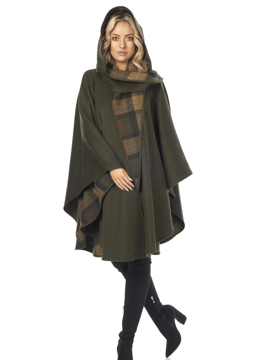 Jimmy Hourihan Green Wool Walking Cape - Classic Woolen Cape for Women & Men, No Pockets - Perfect for Outdoor Hiking, Travel & Vintage Fashion Styling