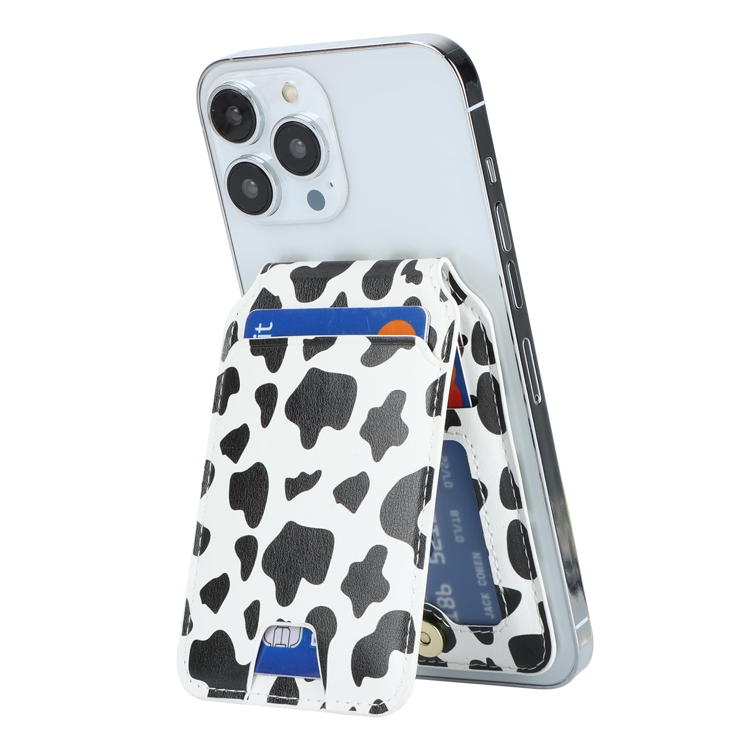 Magnetic Wallet for iPhone 16 Pro Max/14 Pro/15/14 Plus/13/12 - Magsafe Compatible Card Holder & Phone Wallet Case with Cow Stripes Design - Perfect for Travel, Shopping and Everyday Use