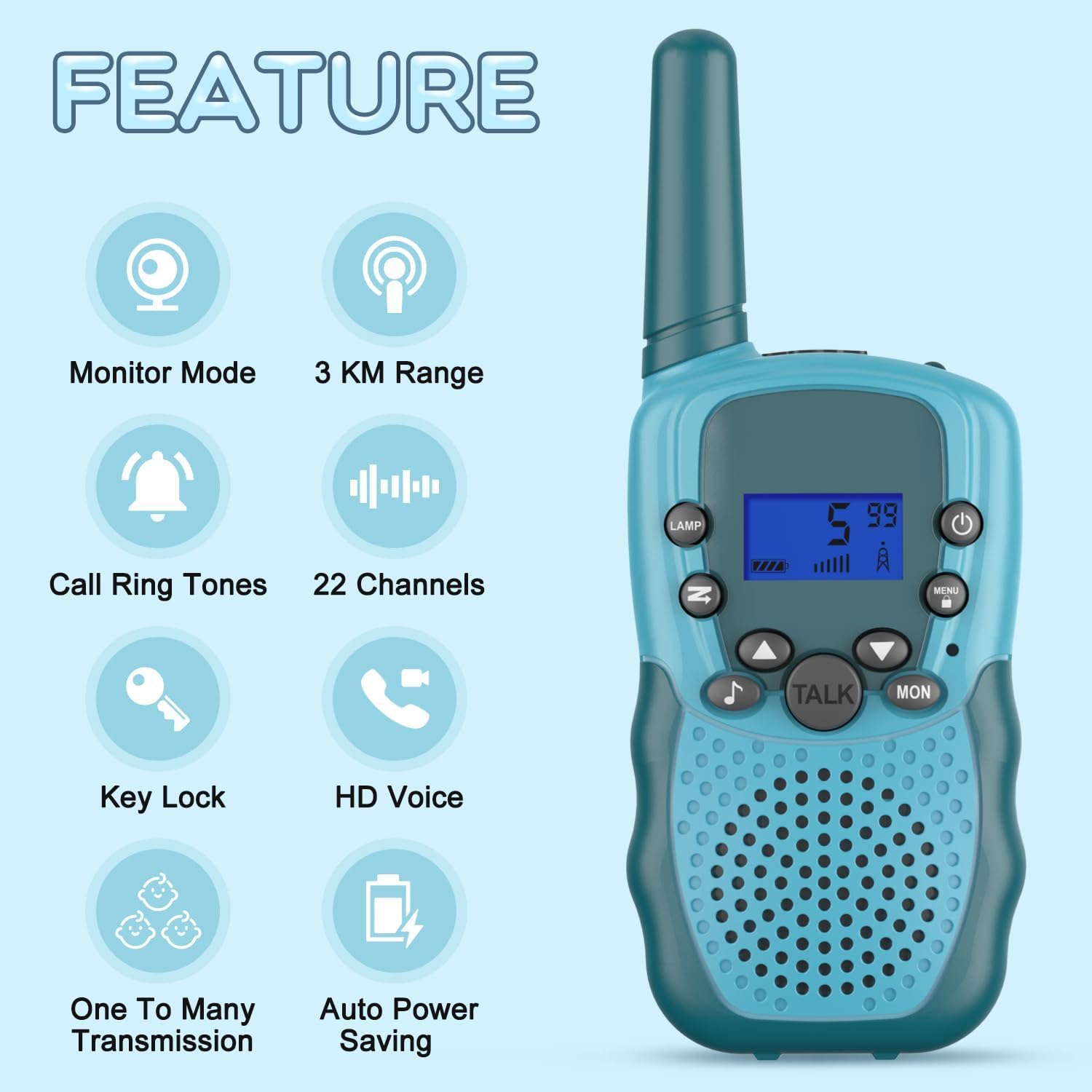 Selieve Kids Walkie Talkies - Rechargeable Long Range 22-Channel Toy for Boys & Girls Ages 3-8 | Perfect for Outdoor Adventures, Camping, Hiking & Backyard Play (Navy Blue)