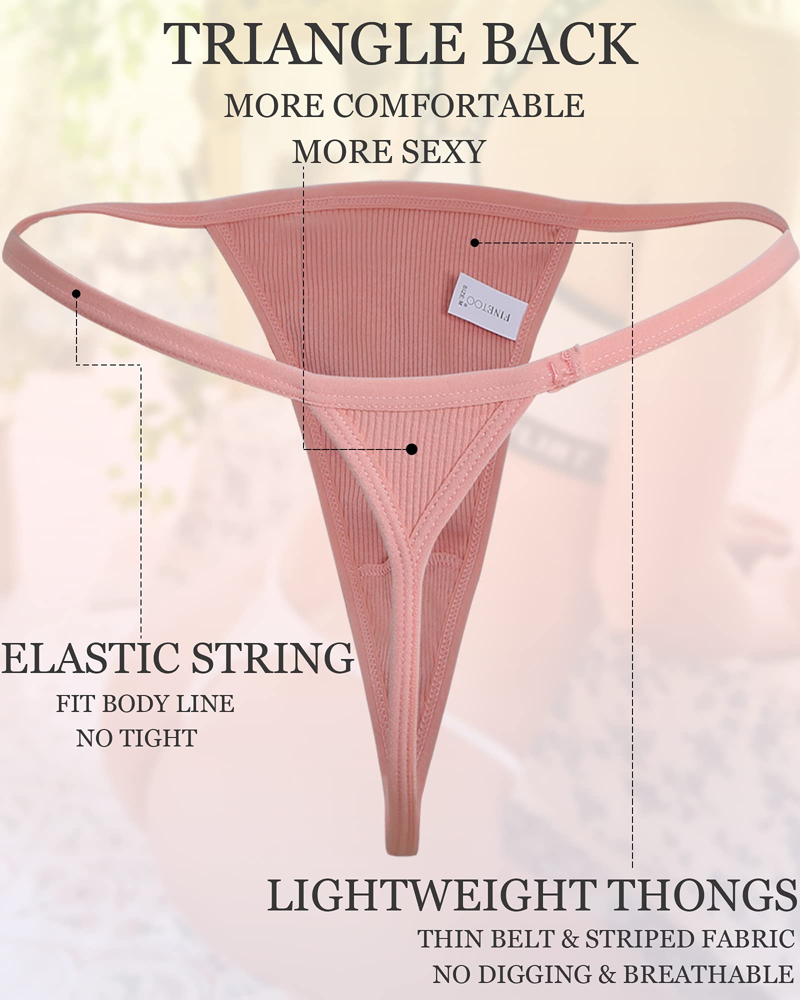 FINETOO 10 Pack Women's Cotton G-String Thongs - Stretch T-Back Tanga Panties, Low Rise Hipster Underwear (S-XL) for Everyday Comfort & Sexy Lingerie | Perfect for Date Night, Yoga & Lounge Wear