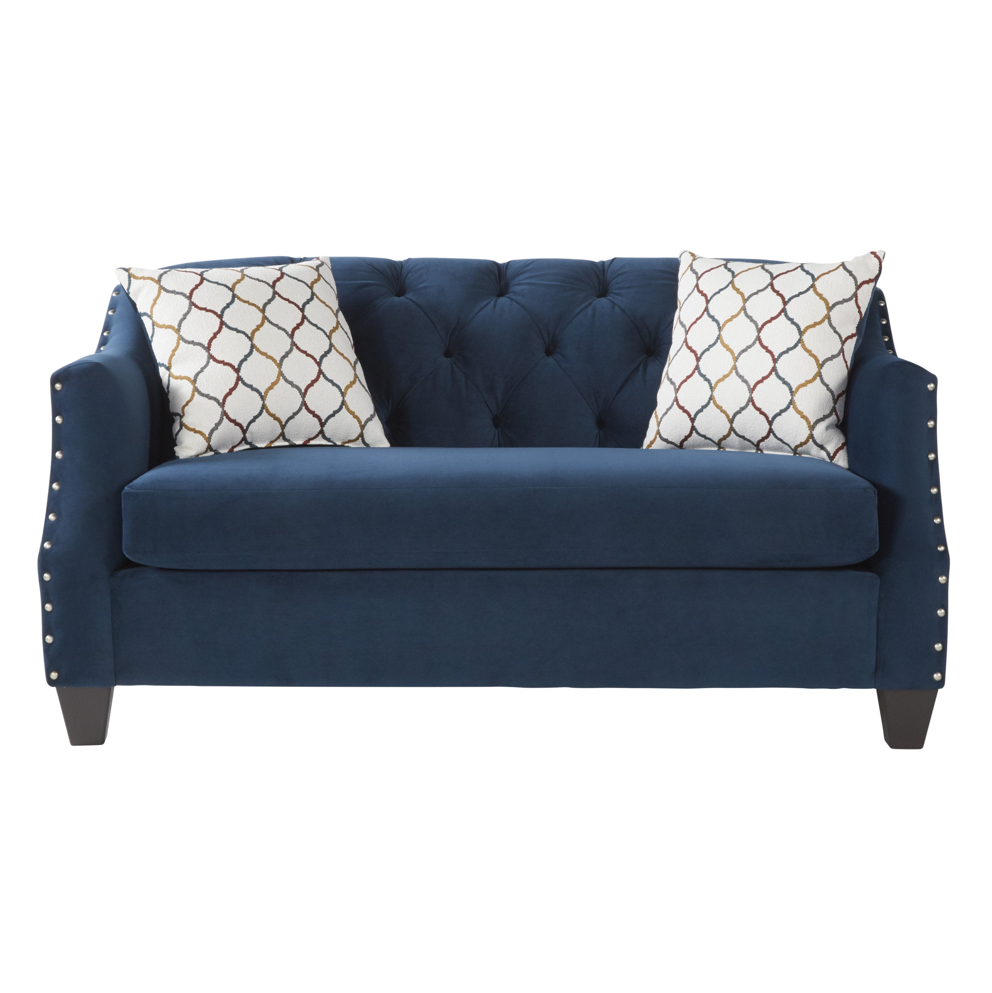 Modern Velvet Tufted Loveseat with Nailhead Trim - Blue Transitional Sofa for Living Room, Bedroom & Home Office | Moselle Collection