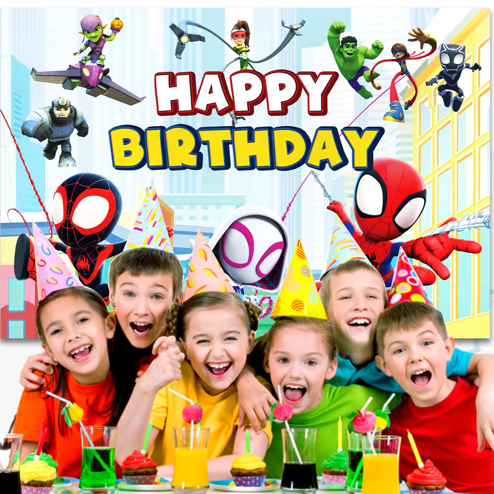 Spider-Man Themed Party Backdrop - 5x3FT Kids Birthday Decor, Photography Background & Happy Birthday Banner for Boys & Girls - Perfect for Superhero Birthday Parties, Photo Booths & Themed Events