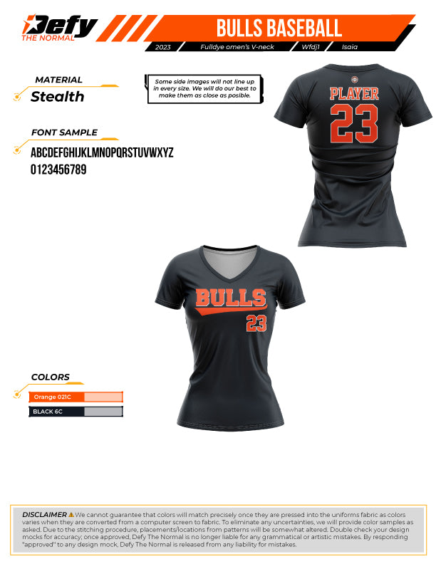 Bulls Baseball Black Women's Full Dye Jersey - Comfortable & Stylish Team Uniform for Games, Practice & Fan Support