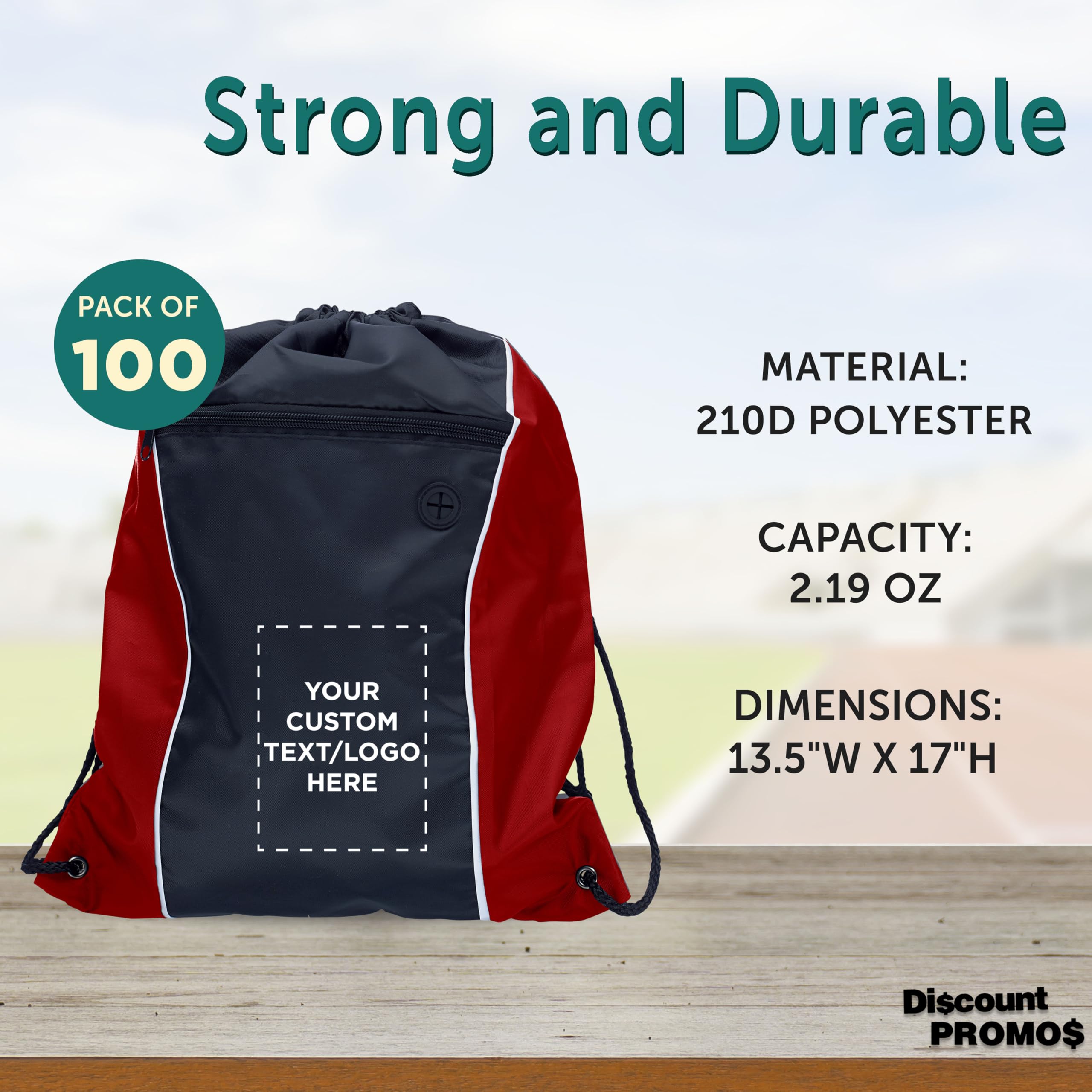 Customizable Two-Tone Drawstring Backpacks - 100 Pack Non-Woven Durable Sports Bags - Add Your Text & Logo - Perfect for Gym, Travel, Work & Outdoor Activities - Bulk Discount Promo - Red