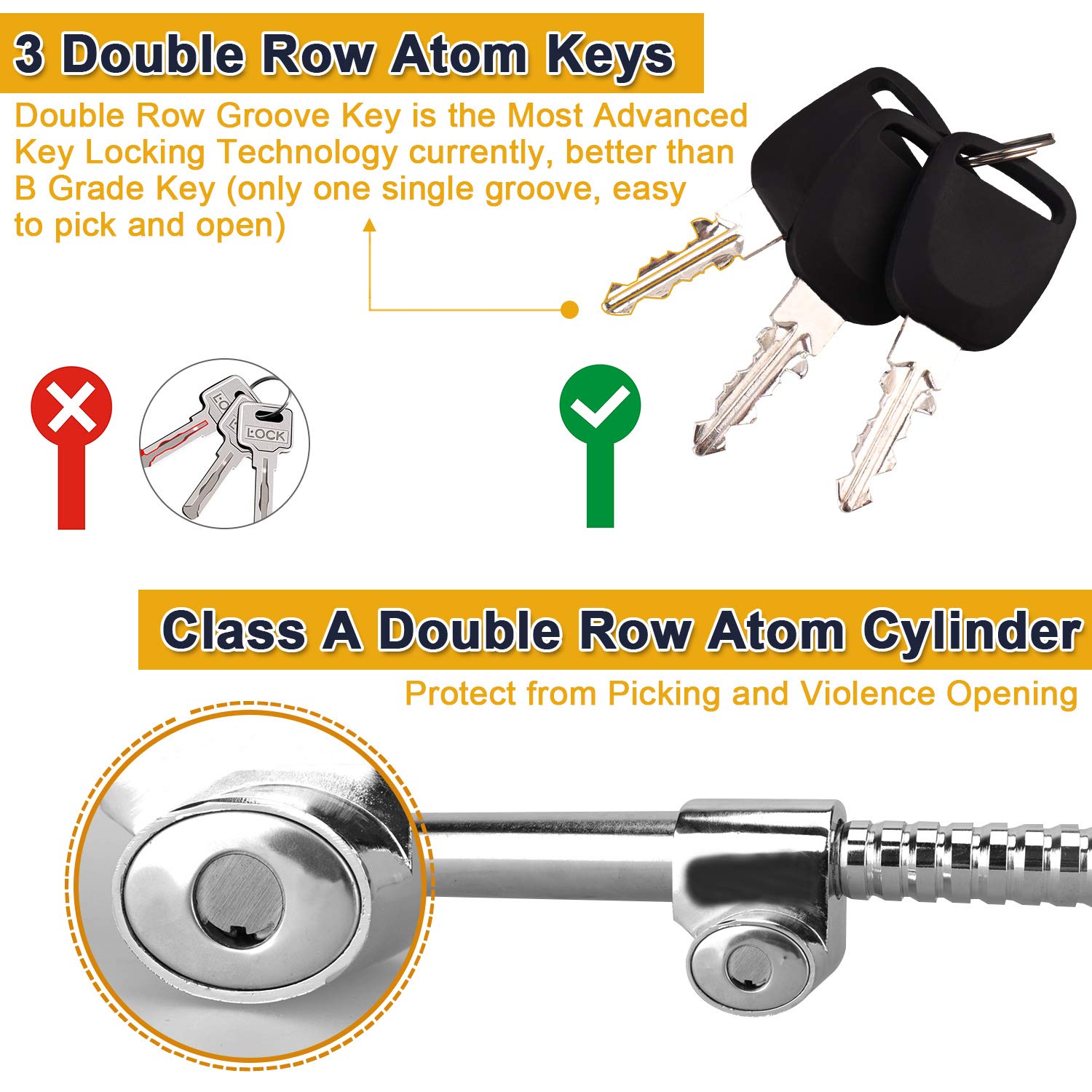 Universal Steering Wheel Brake Lock - Anti-Theft Car Security for SUV/Truck/Van with 3 Keys - Parking Protection