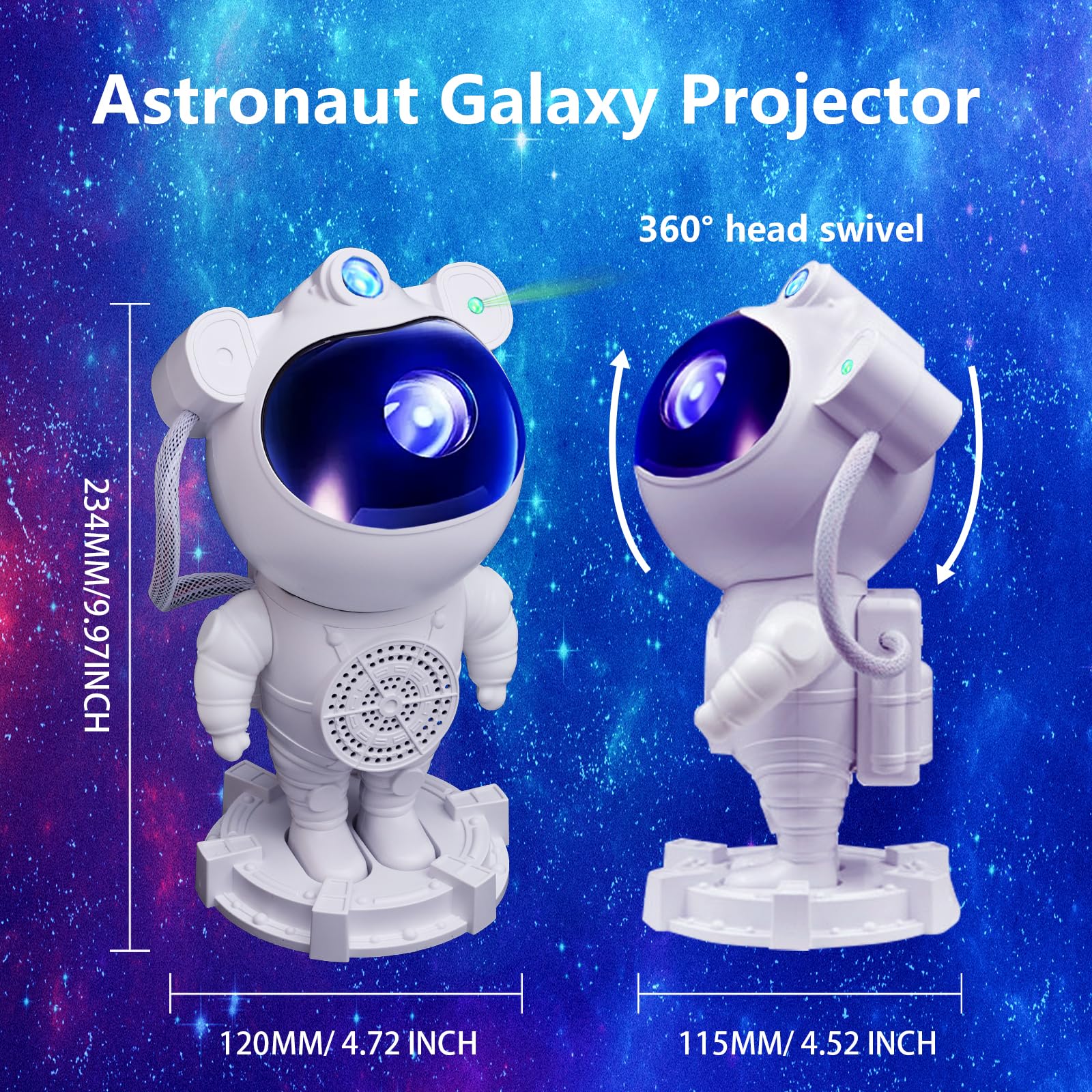 Astronaut Galaxy Projector with Bluetooth Speaker & White Noise - Starry Night Projector with Moon Lamp, Timer & Remote Control - Perfect for Bedroom Decor, Kids & Adults Gift (Christmas, Birthday) - Create Relaxing Atmosphere for Sleep, Meditation & Romantic Nights